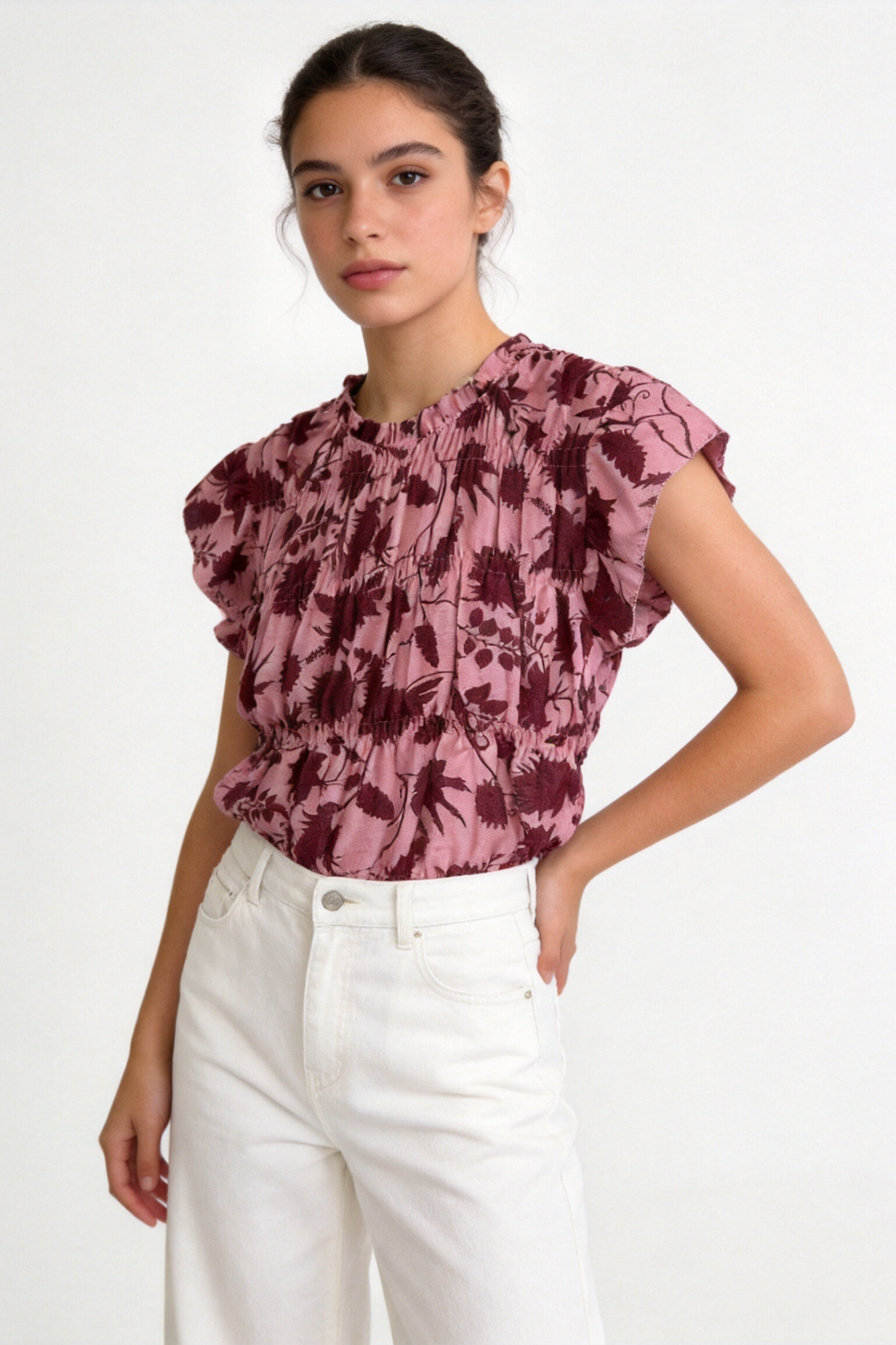 Top Mujer Viscosa Fluido Sin Mangas Estampado Floral Cuello Redondo | Armonias Teen