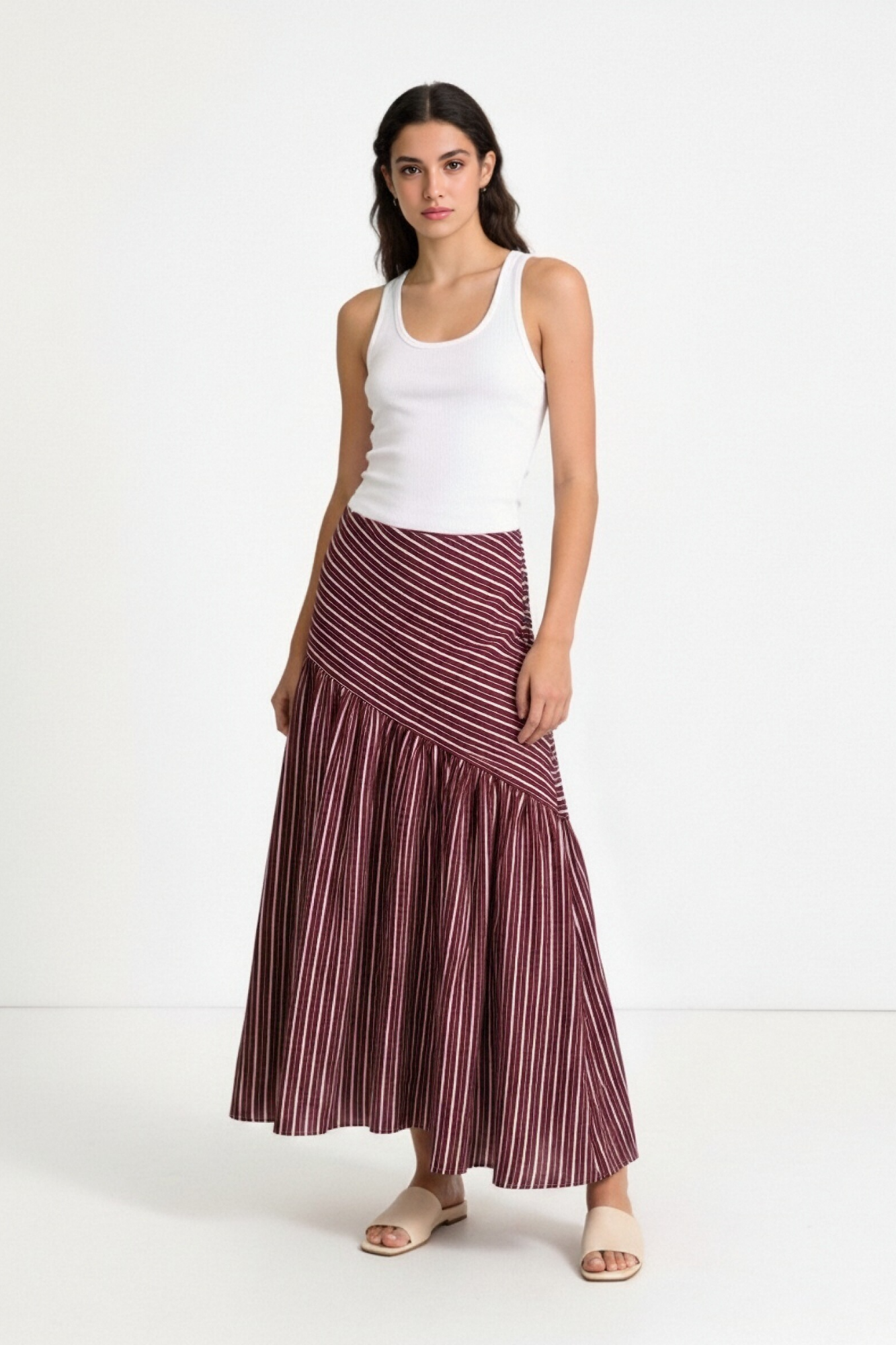 Falda Midi Mujer Algodón Estampado Rayas Cintura Elástica | Armonias Teen