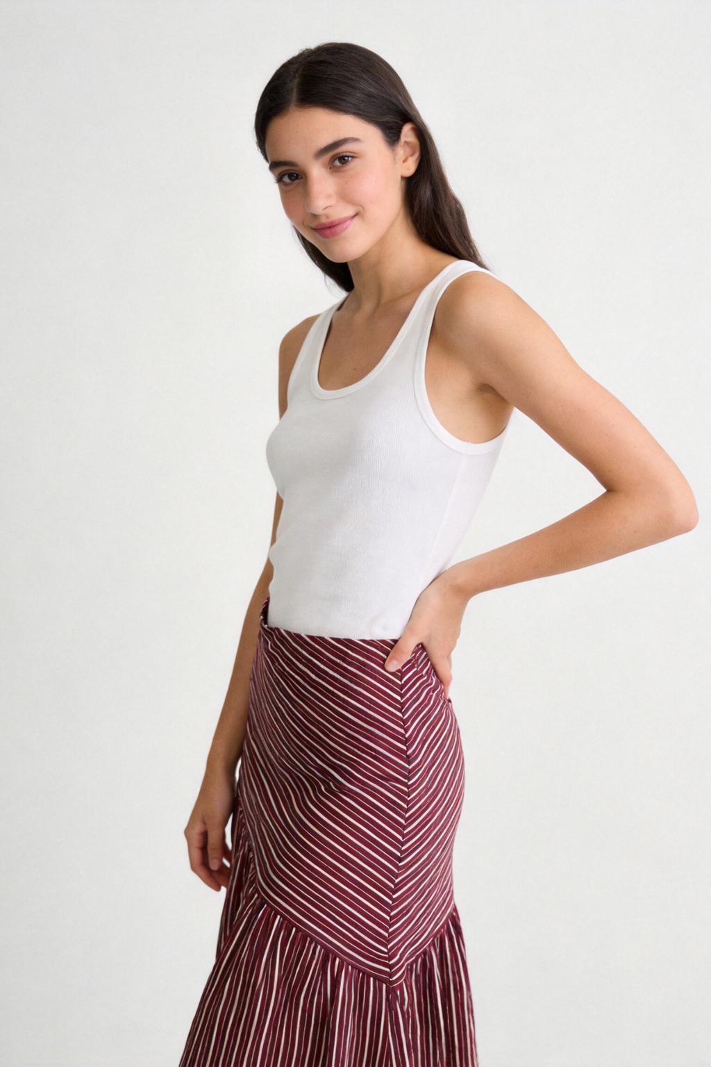 Falda Midi Mujer Algodón Estampado Rayas Cintura Elástica | Armonias Teen
