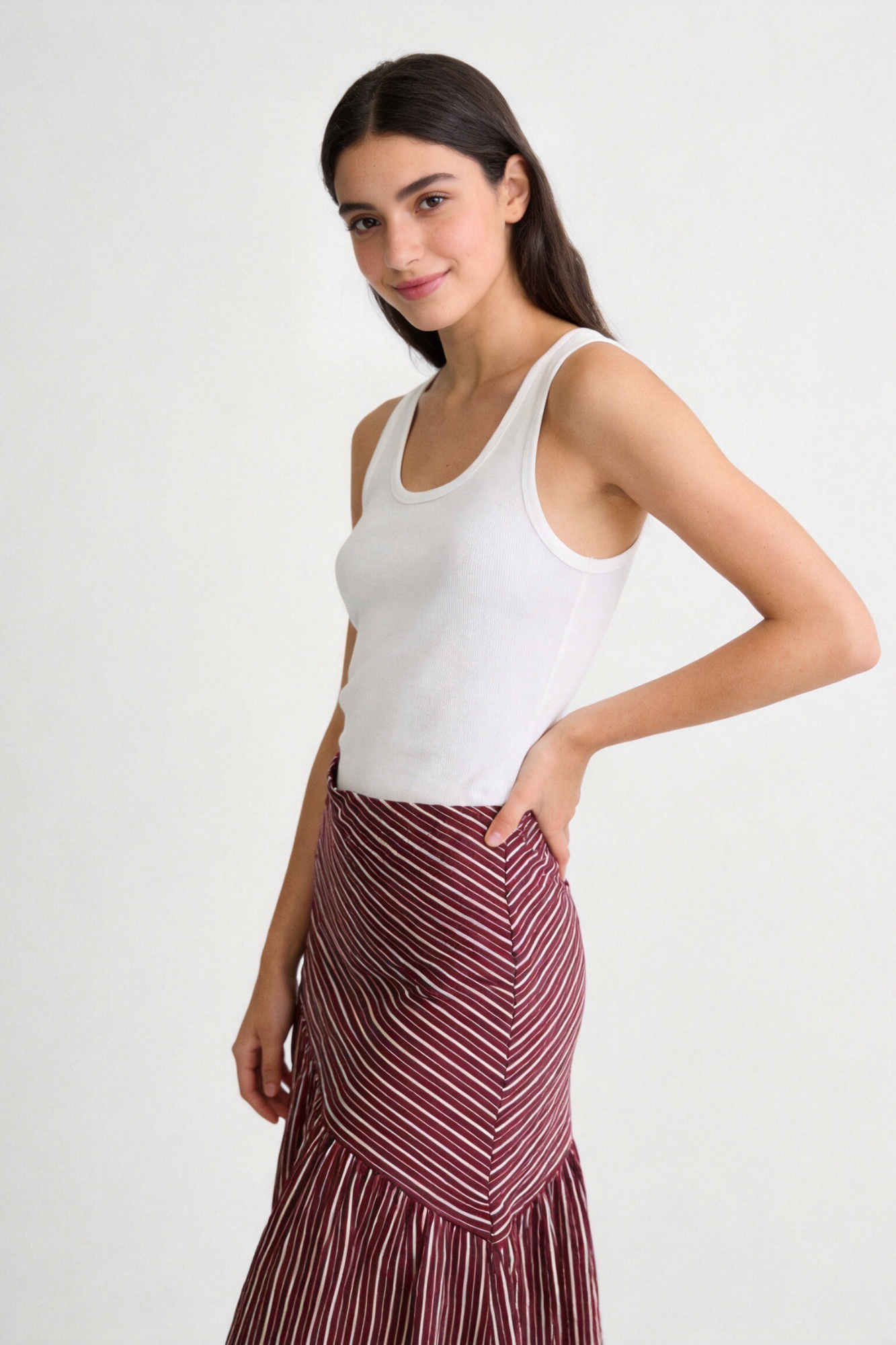 Falda Midi Mujer Algodón Estampado Rayas Cintura Elástica | Armonias Teen