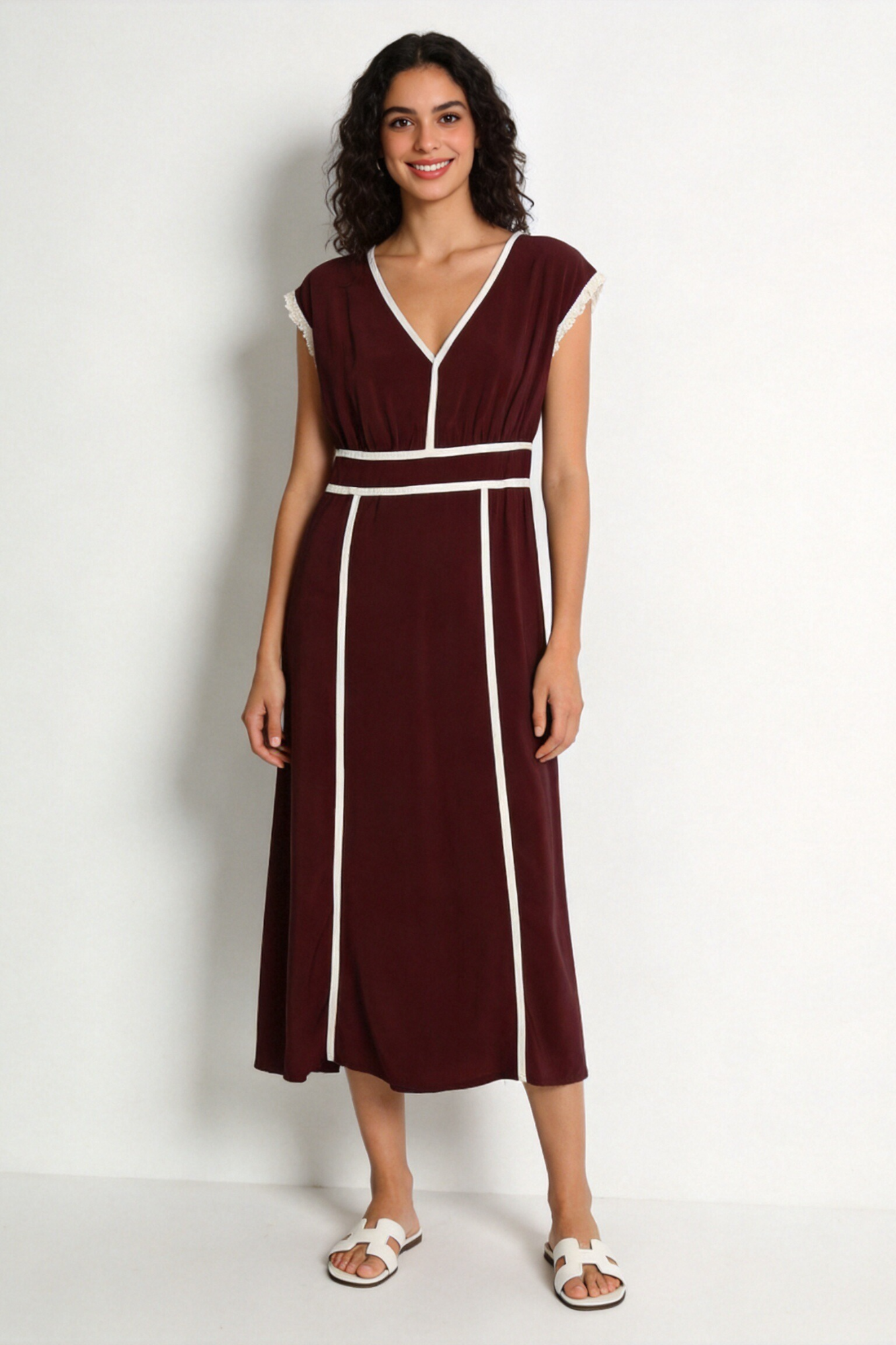 Vestido Midi Mujer Viscosa Fluido Escote Pico Cintura Elástica | Armonias Teen