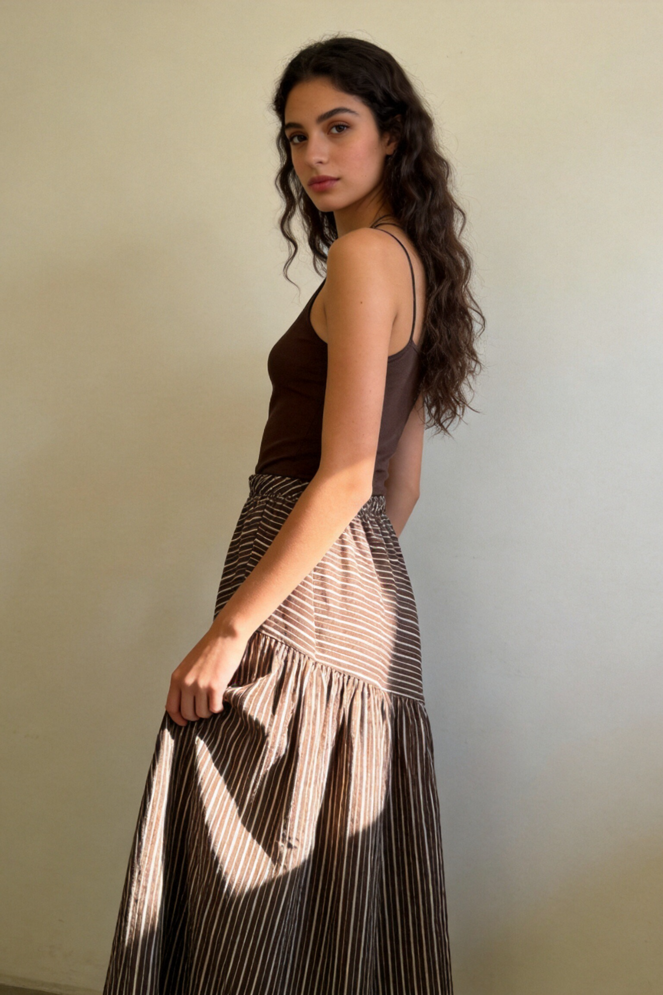Falda Midi Mujer Algodón Estampado Rayas Cintura Elástica | Armonias Teen