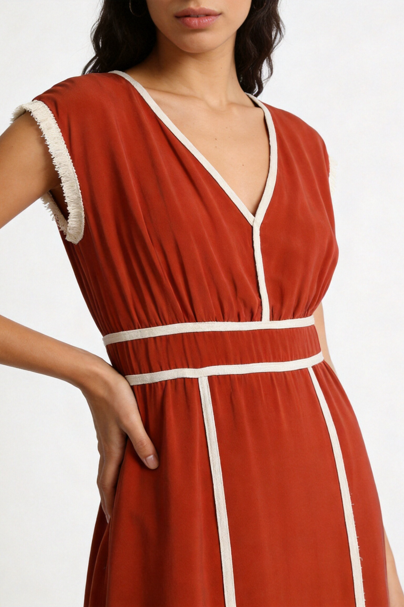 Vestido Midi Mujer Viscosa Fluido Escote Pico Cintura Elástica | Armonias Teen