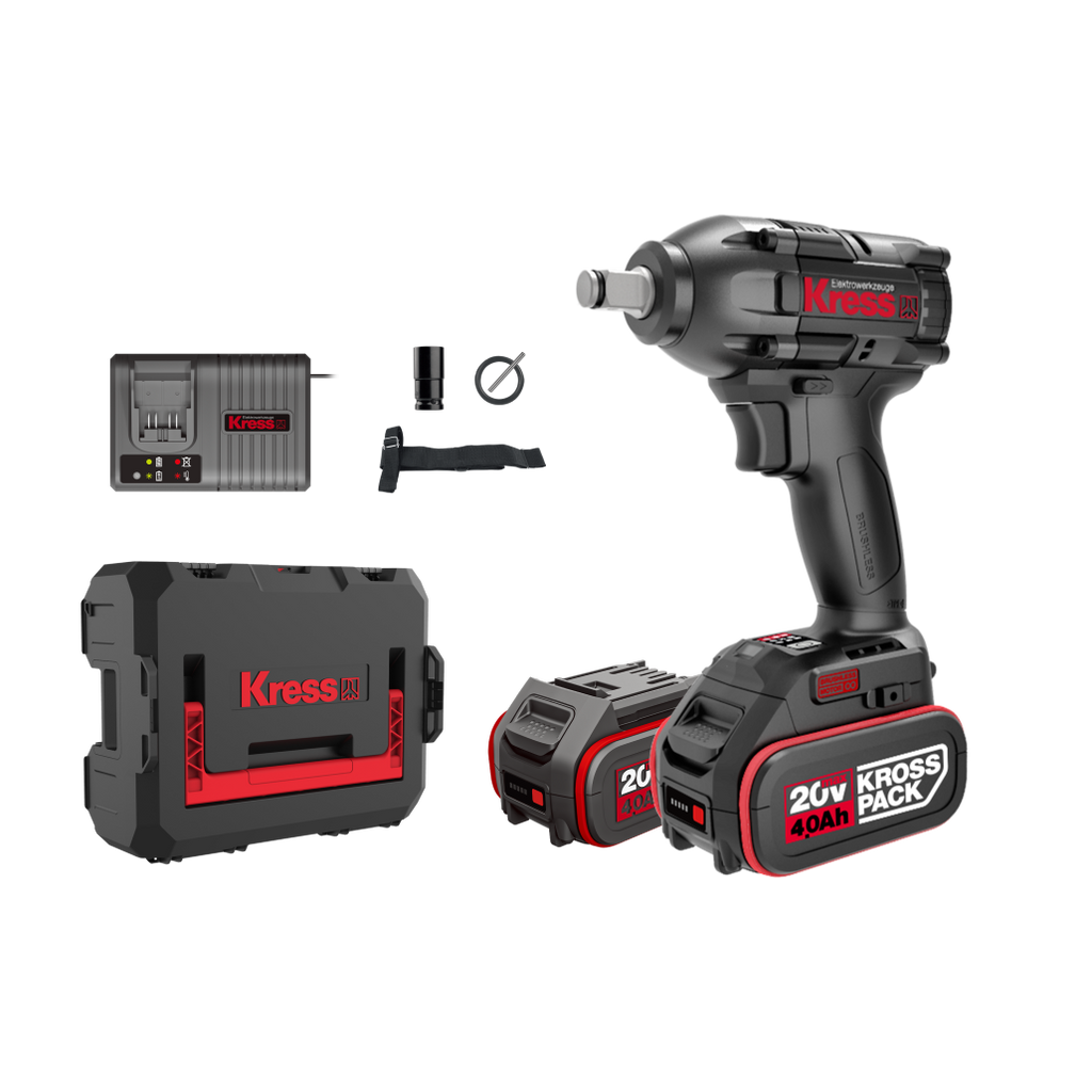 Chave de Impacto 1/2 Kress Profissional 20V KUB30.2 + 2 Baterias 4.0Ah + Carregador + Mala