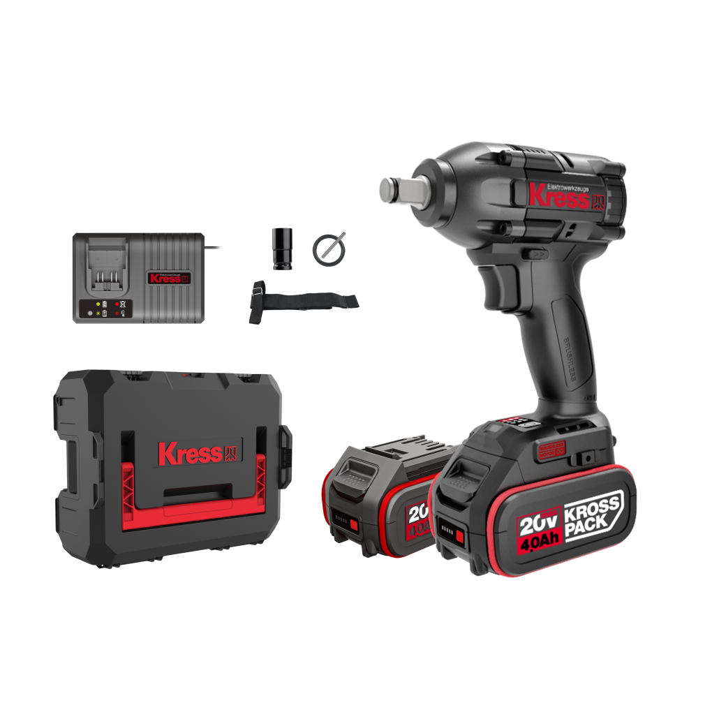 Chave de Impacto 1/2 Kress Profissional 20V KUB30.2 + 2 Baterias 4.0Ah + Carregador + Mala