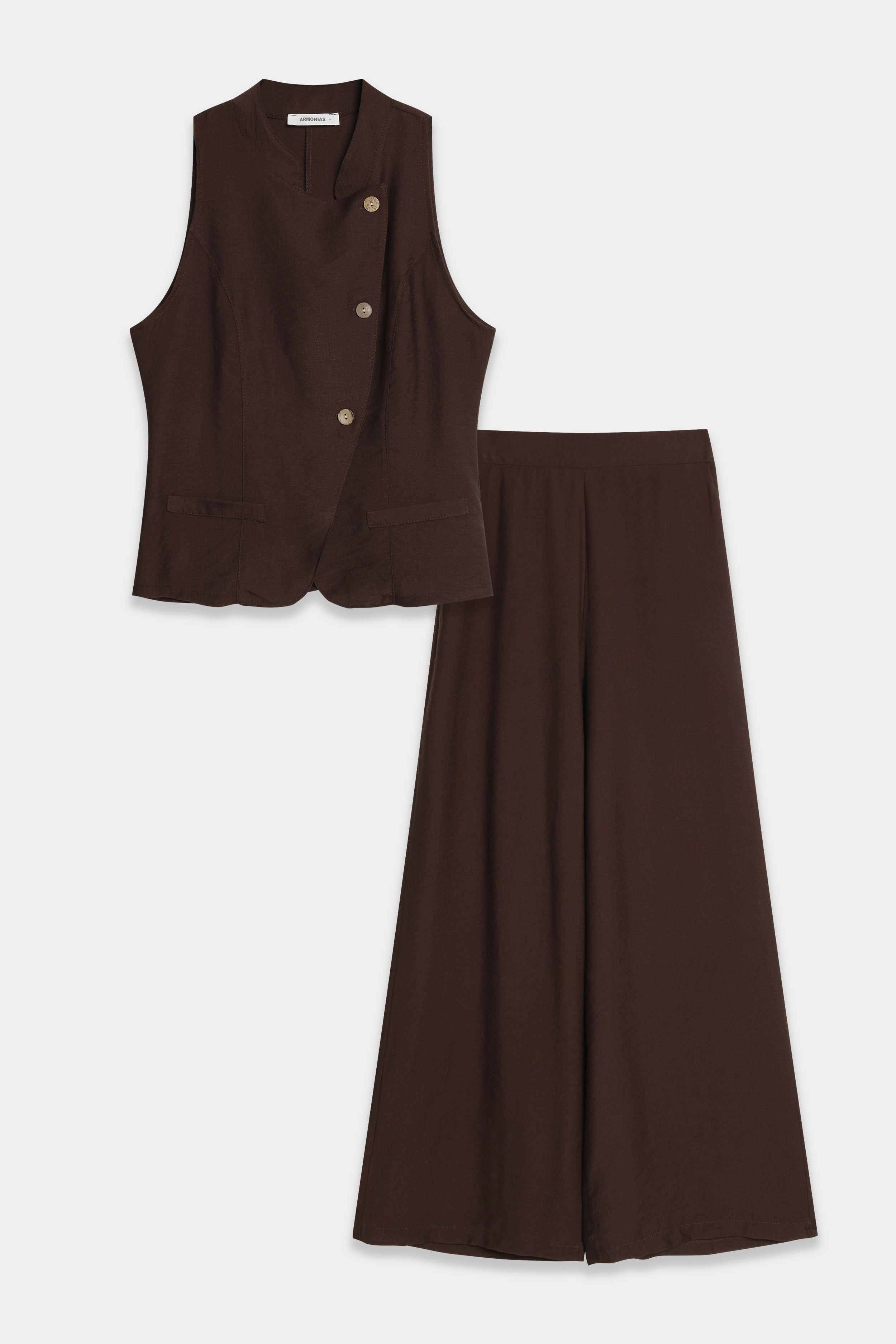 Conjunto Mujer Dos Piezas Viscosa Chaleco Cuello Mao y Pantalón Ancho Tiro Alto | Armonias