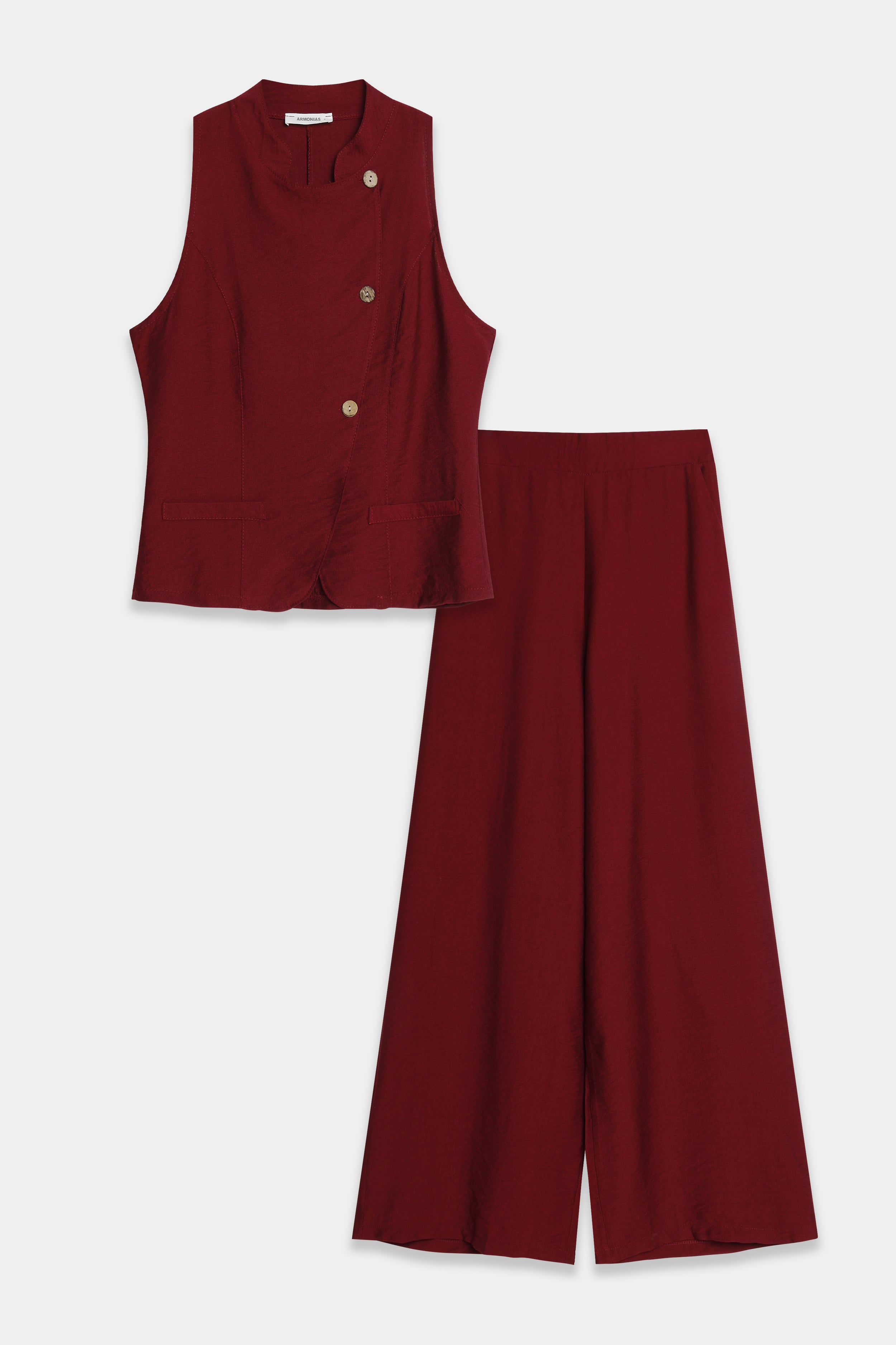Conjunto Mujer Dos Piezas Viscosa Chaleco Cuello Mao y Pantalón Ancho Tiro Alto | Armonias