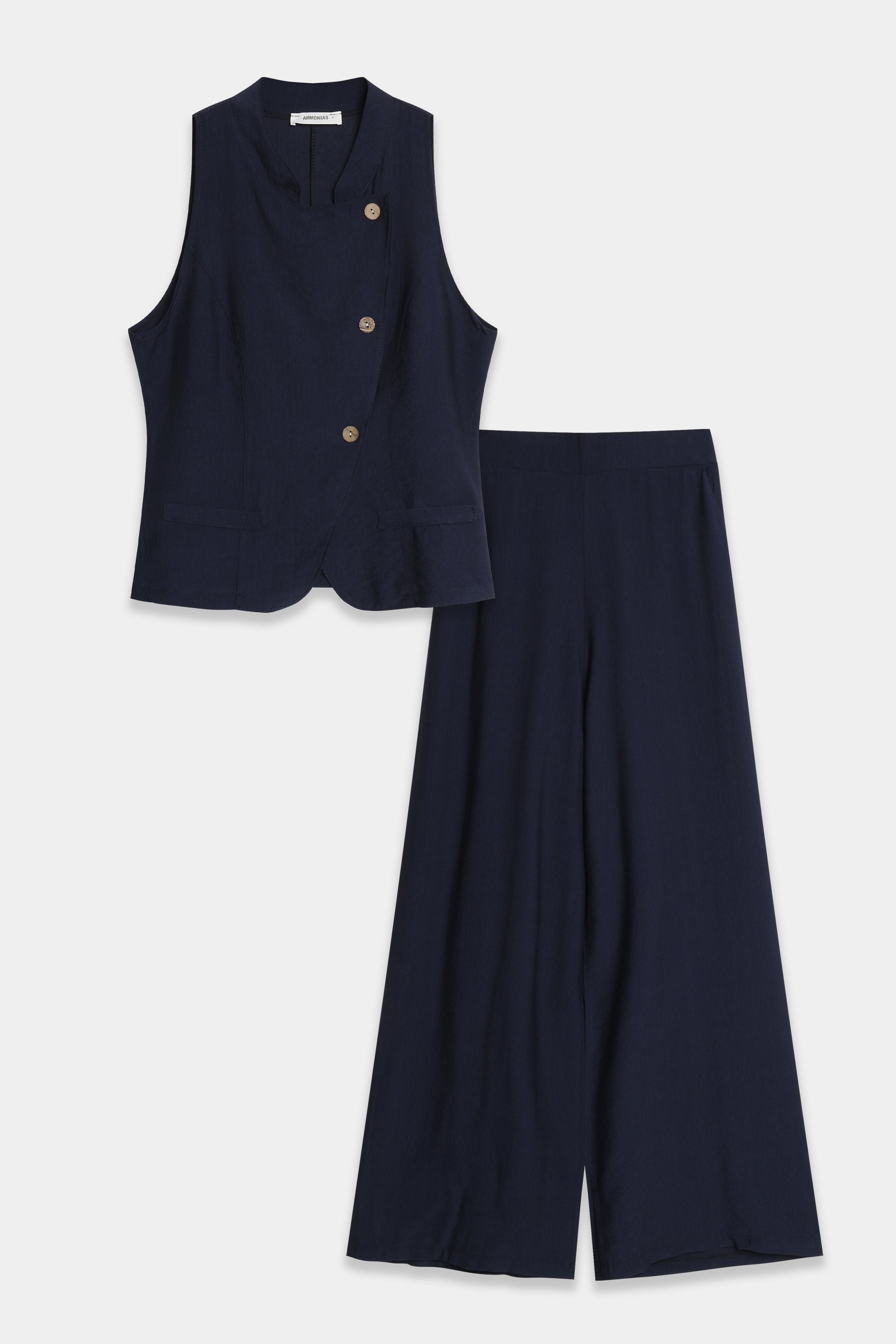 Conjunto Mujer Dos Piezas Viscosa Chaleco Cuello Mao y Pantalón Ancho Tiro Alto | Armonias