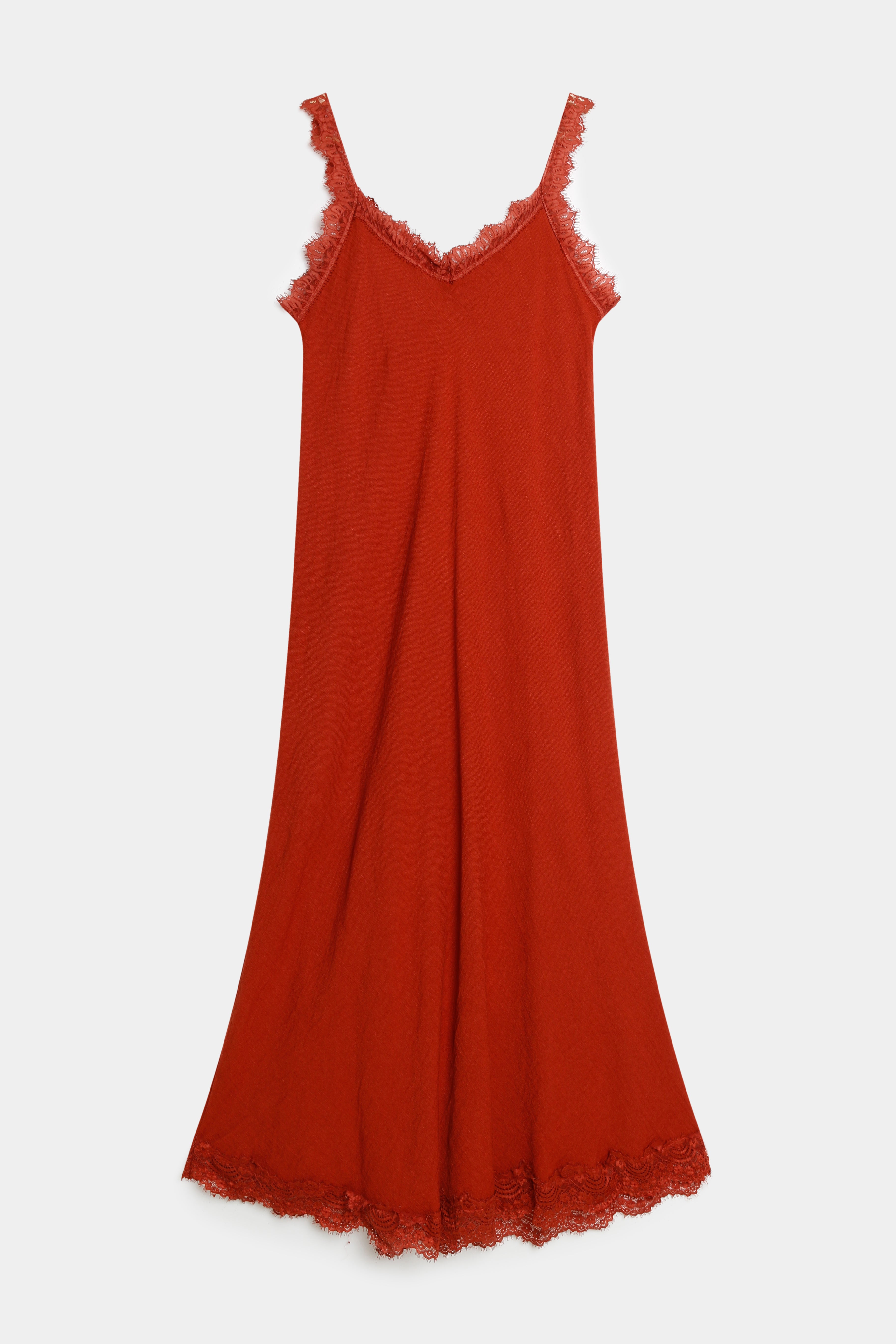 Vestido Largo Mujer Encaje Viscosa Escote Pico con Tirantes | Armonias