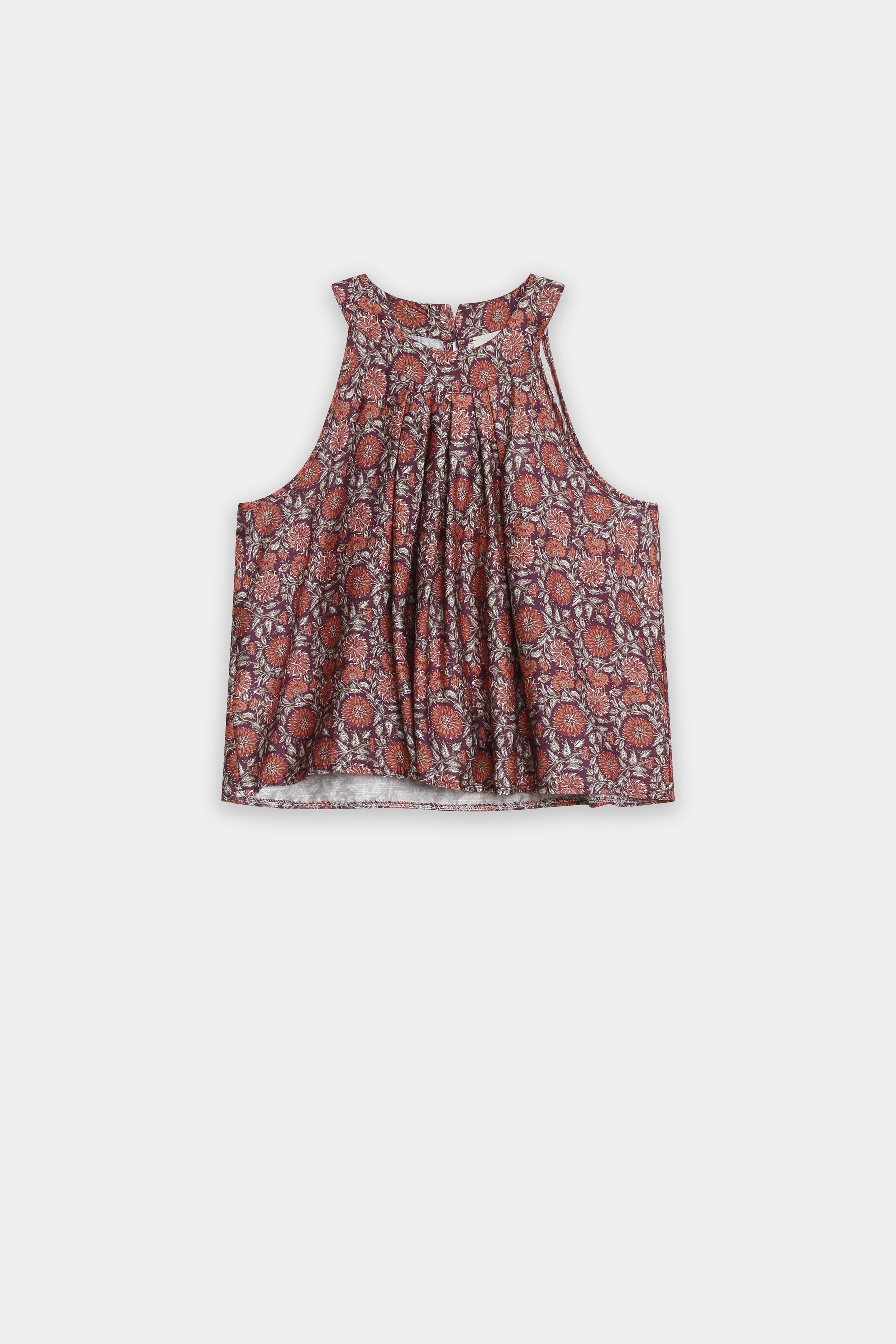 Top Corto Mujer Viscosa Cuello Halter con Botones Estampado | Armonias Teen