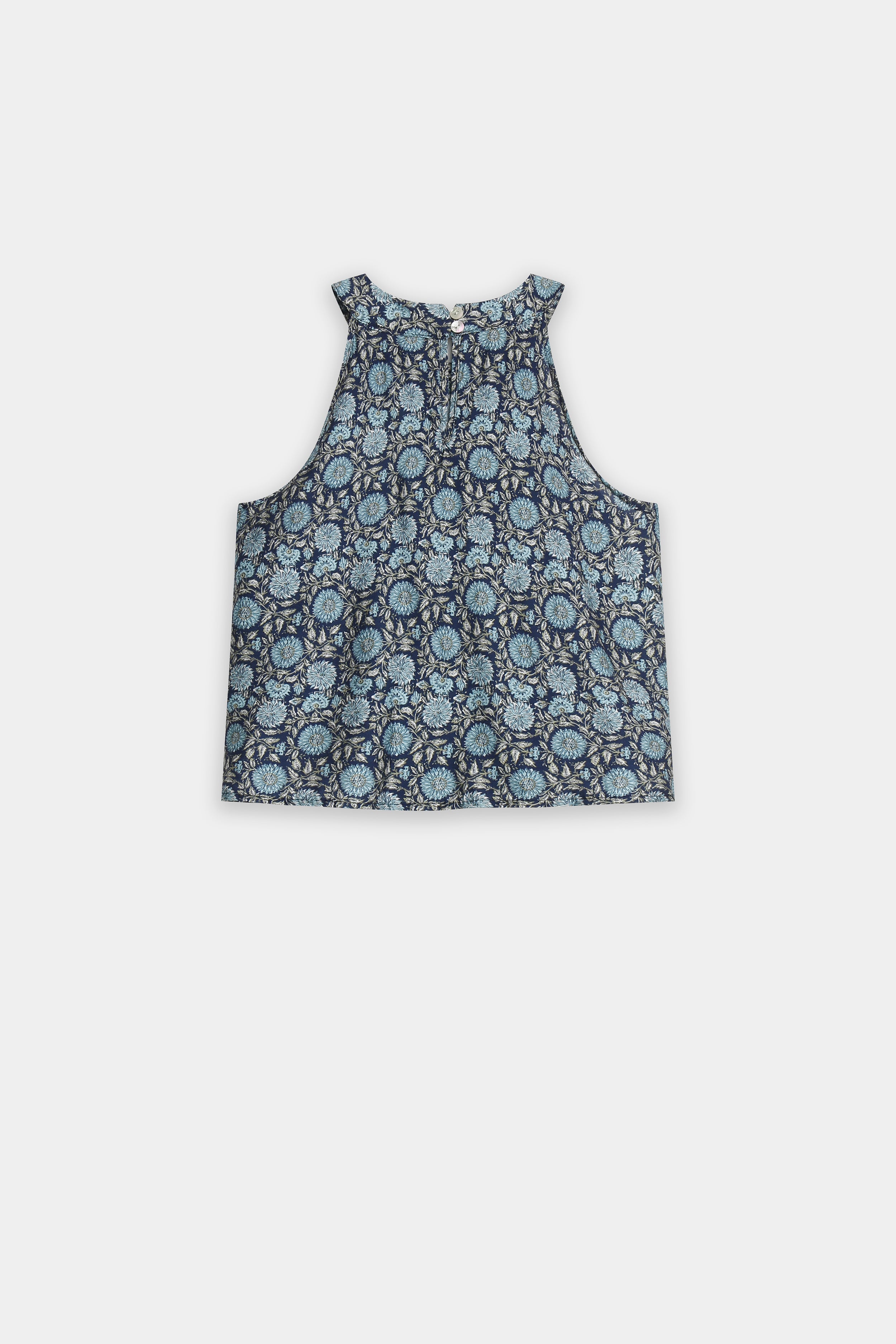 Top Corto Mujer Viscosa Cuello Halter con Botones Estampado | Armonias Teen