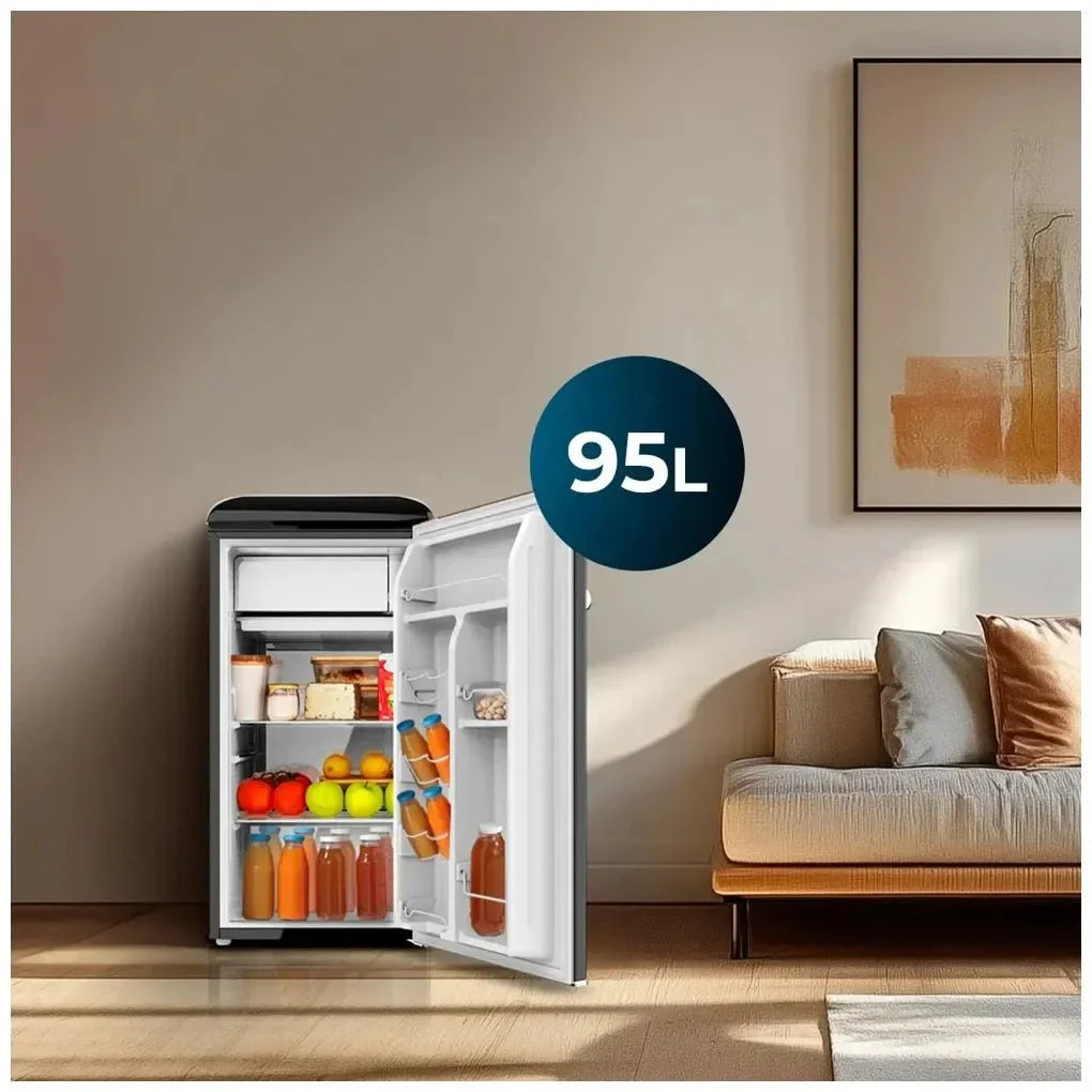Mini Frigorífico Retro Negro 95L con Icebox y Eficiencia Energética Clase E de Cecotec
