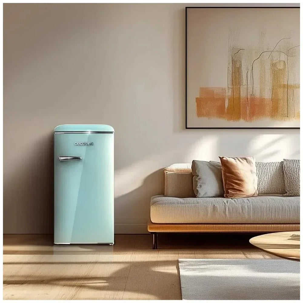 Mini Frigorífico Retro Azul 95L con Icebox y Diseño Vintage Eficiente de Cecotec