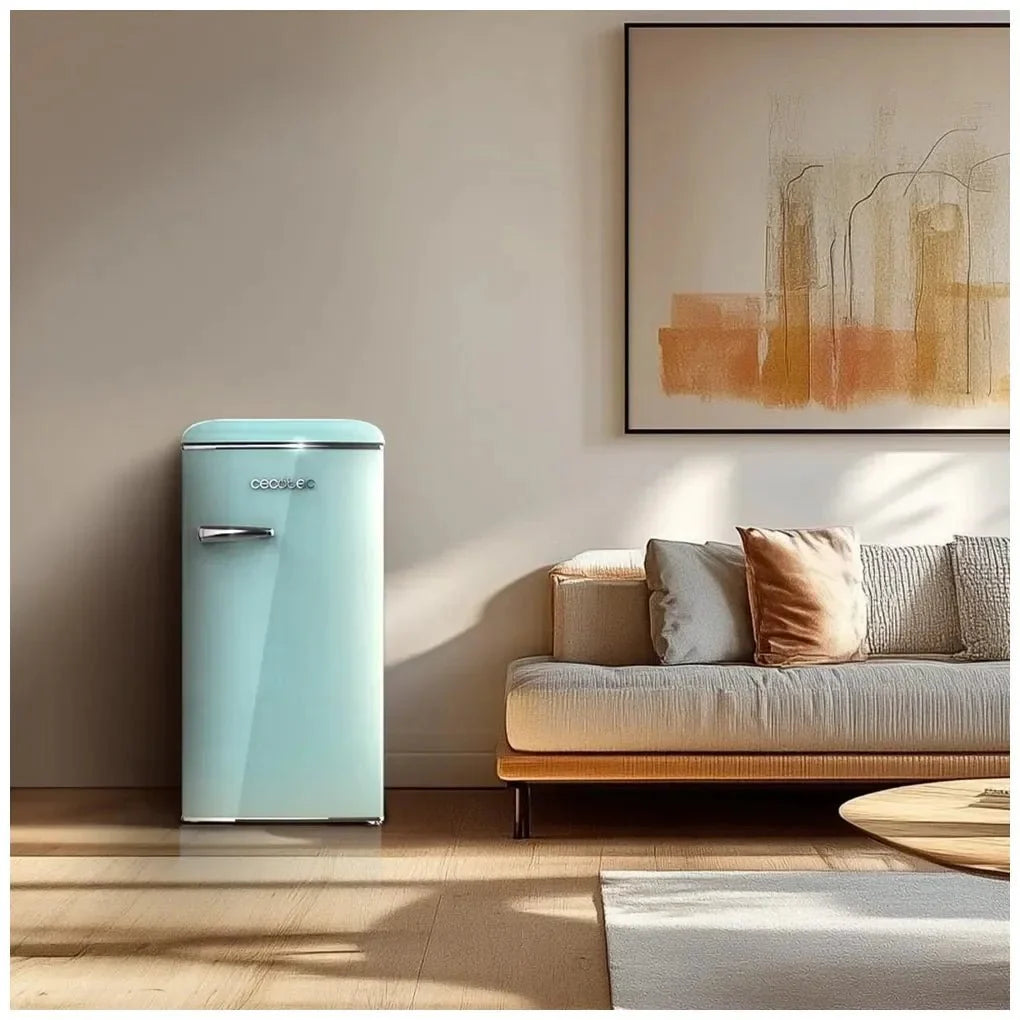 Mini Frigorífico Retro Azul 95L con Icebox y Diseño Vintage Eficiente de Cecotec