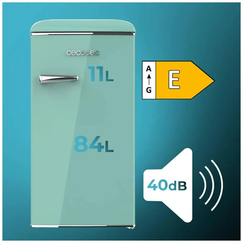 Mini Frigorífico Retro Verde 95L con Icebox y Clase Energética E de Cecotec