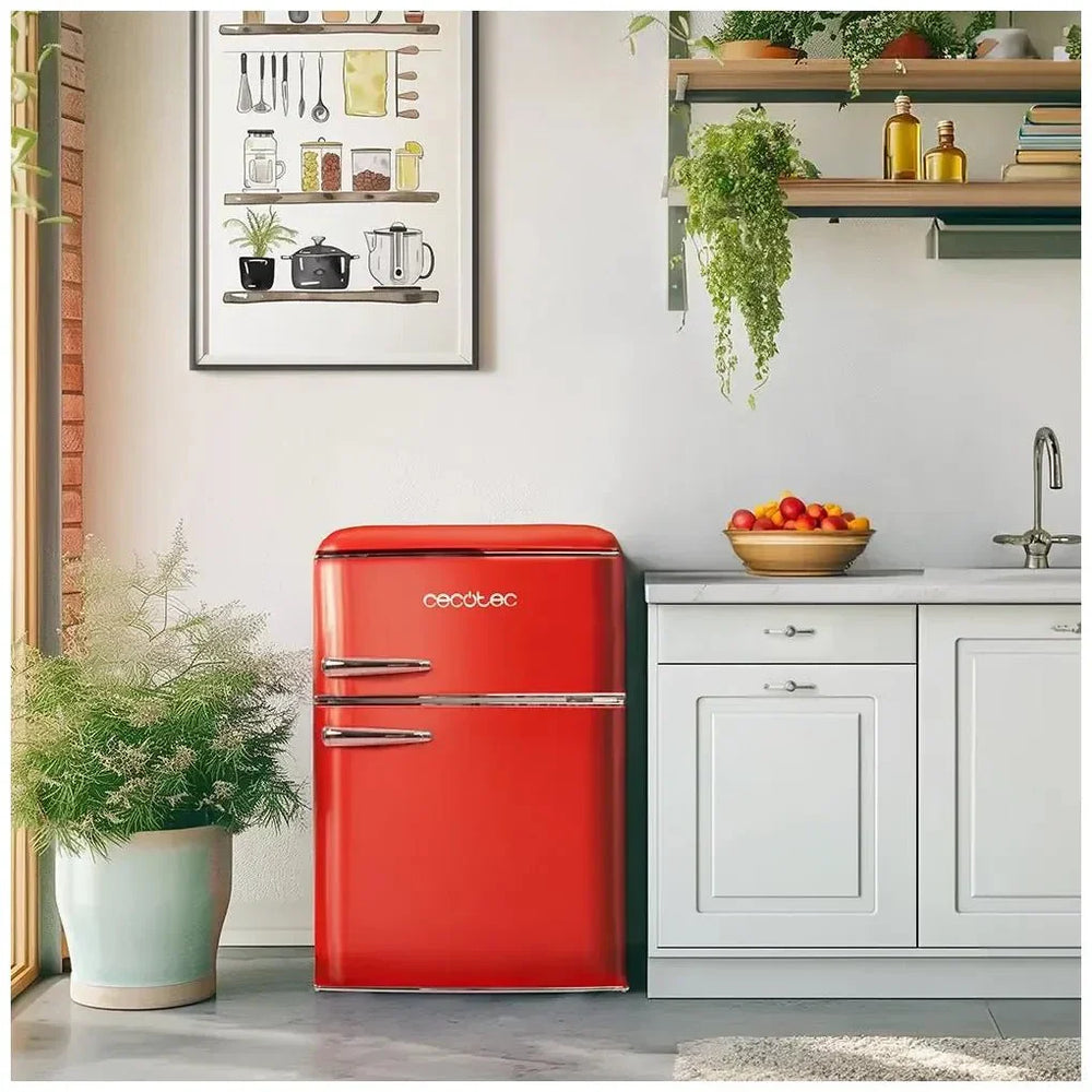 Mini Frigorífico Retro Rojo 86L con Luz LED y Diseño Vintage de Cecotec