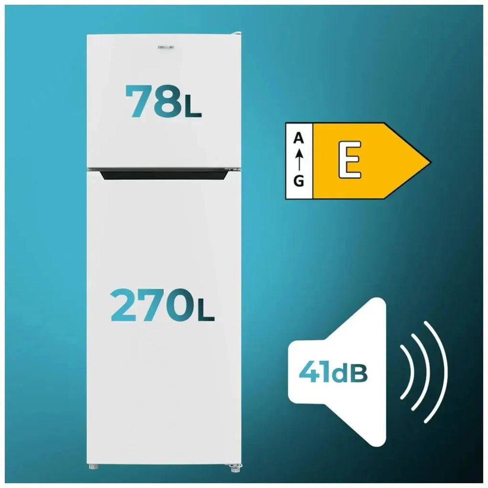 Frigorífico Blanco 348L con Motor Inverter y Sistema No Frost, Eficiencia Energética E de Cecotec