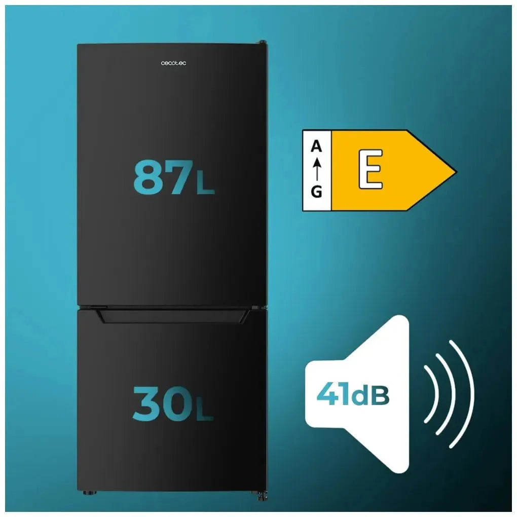 Frigorífico Combi Negro 205L con Fast Freezing y Puerta Reversible de Cecotec