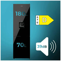 Frigorífico Combi Negro 250L, Inverter, No Frost, Clase D, Dispensador Agua de Cecotec