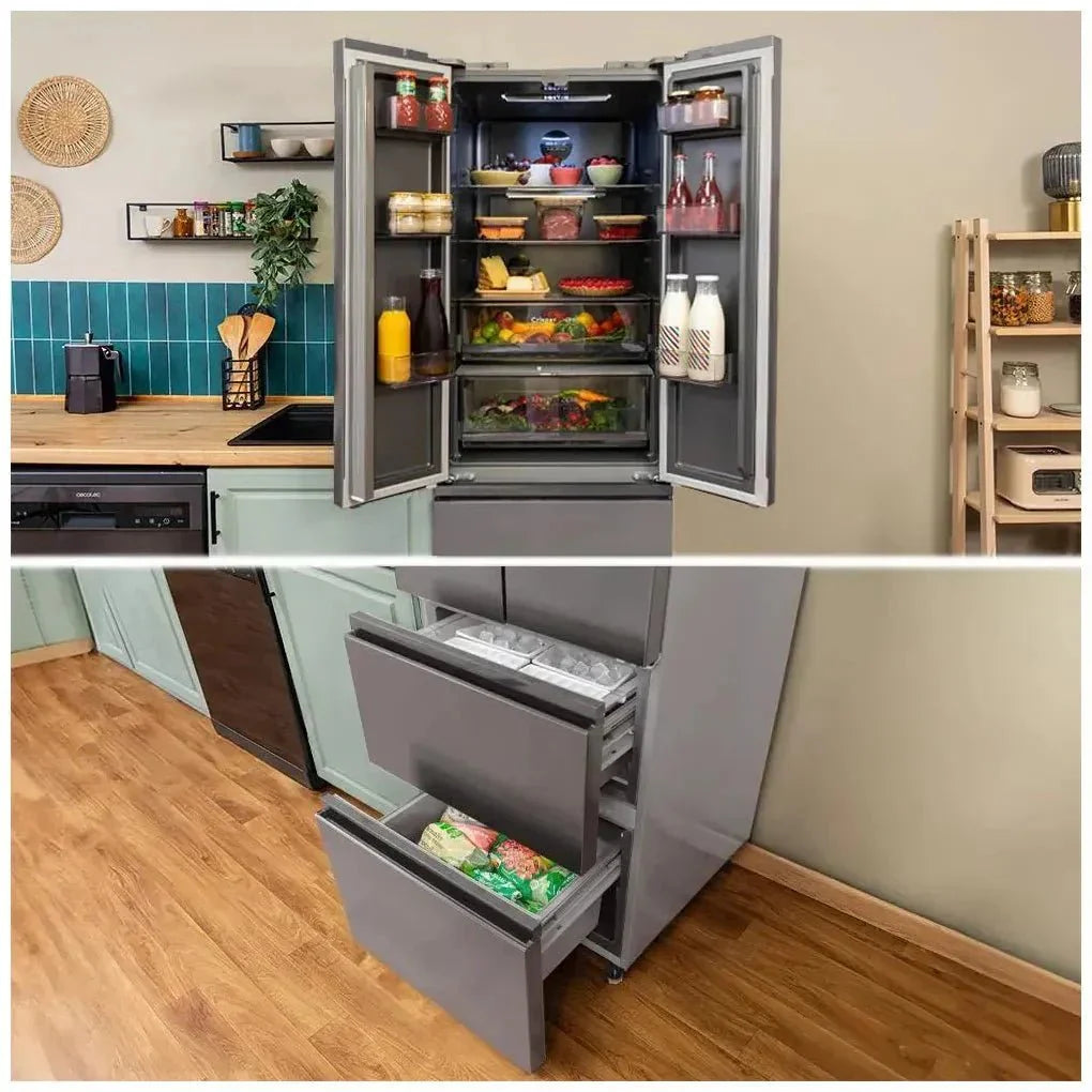 Frigorífico Inox 400L NoFrost con Diseño 4 Puertas y Compresor Inverter Eficiente de Cecotec