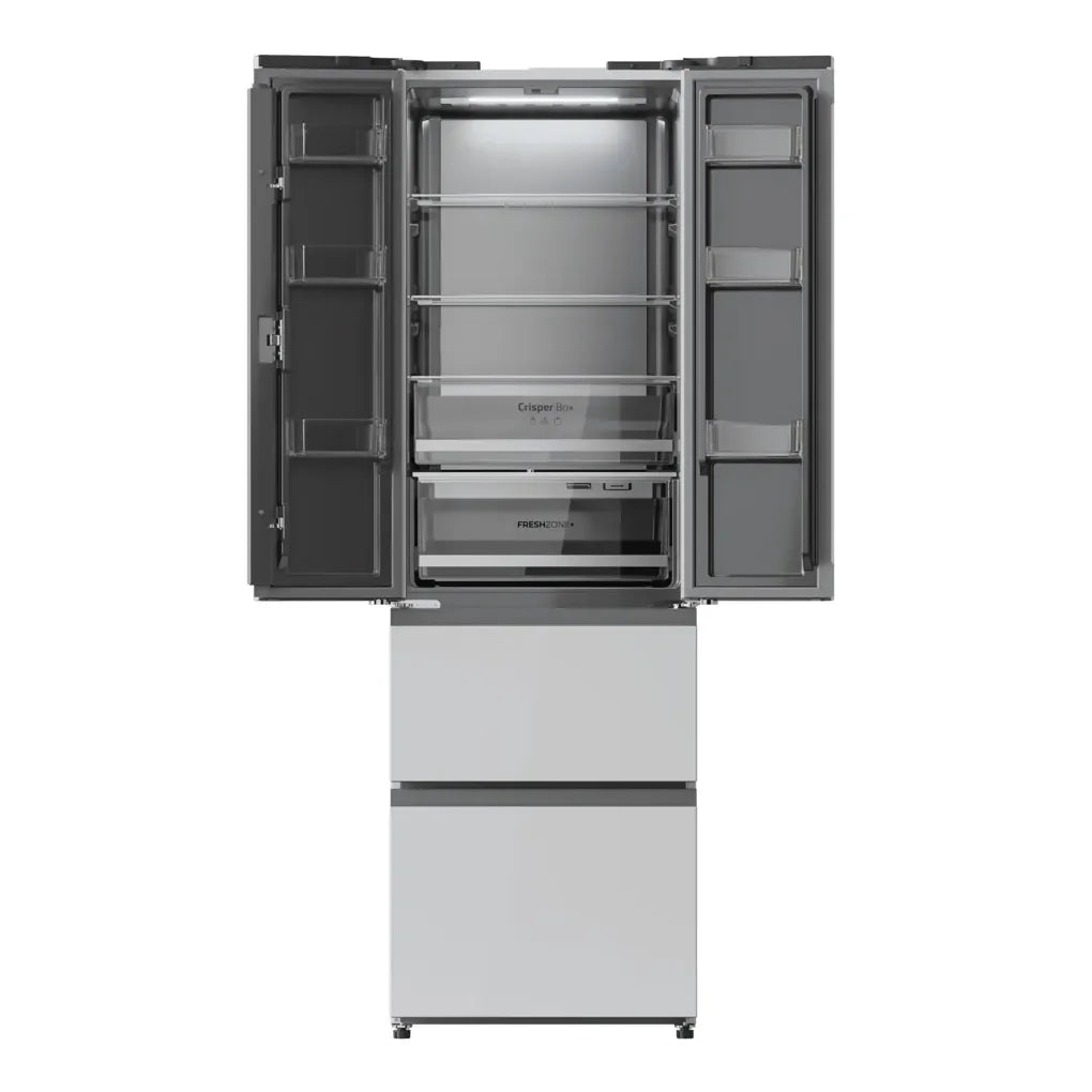 Frigorífico French Door 4 Puertas, 400L, NoFrost, Cristal Blanco, Clase E de Cecotec