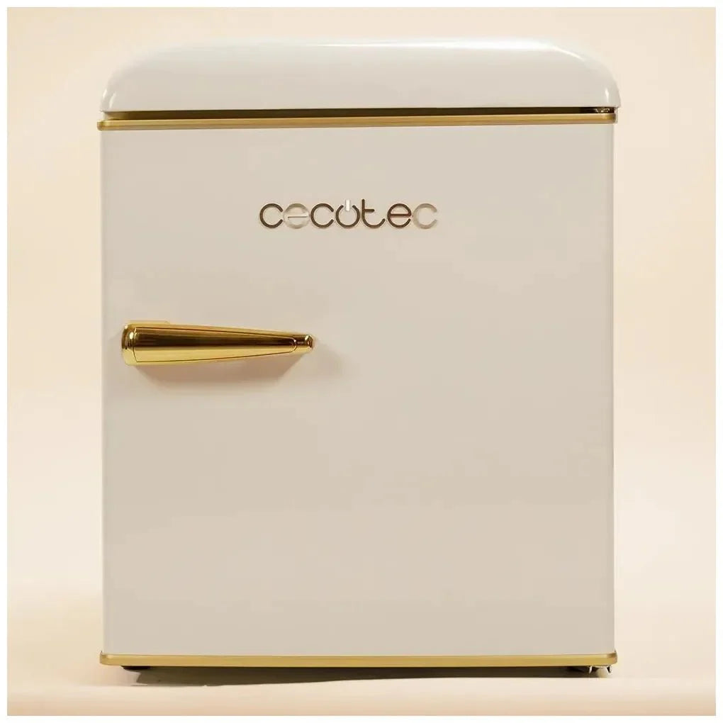 Mini Frigorífico Retro Beige 45L con Icebox y Tirador Gold Rose, Clase E de Cecotec