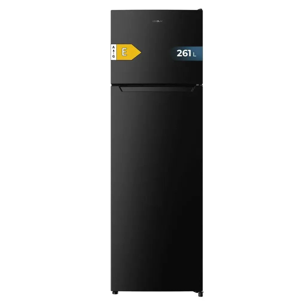 Frigorífico Negro 2 Puertas 261L con Defrost y Fast Freezing, Clase E, Puerta Reversible de Cecotec