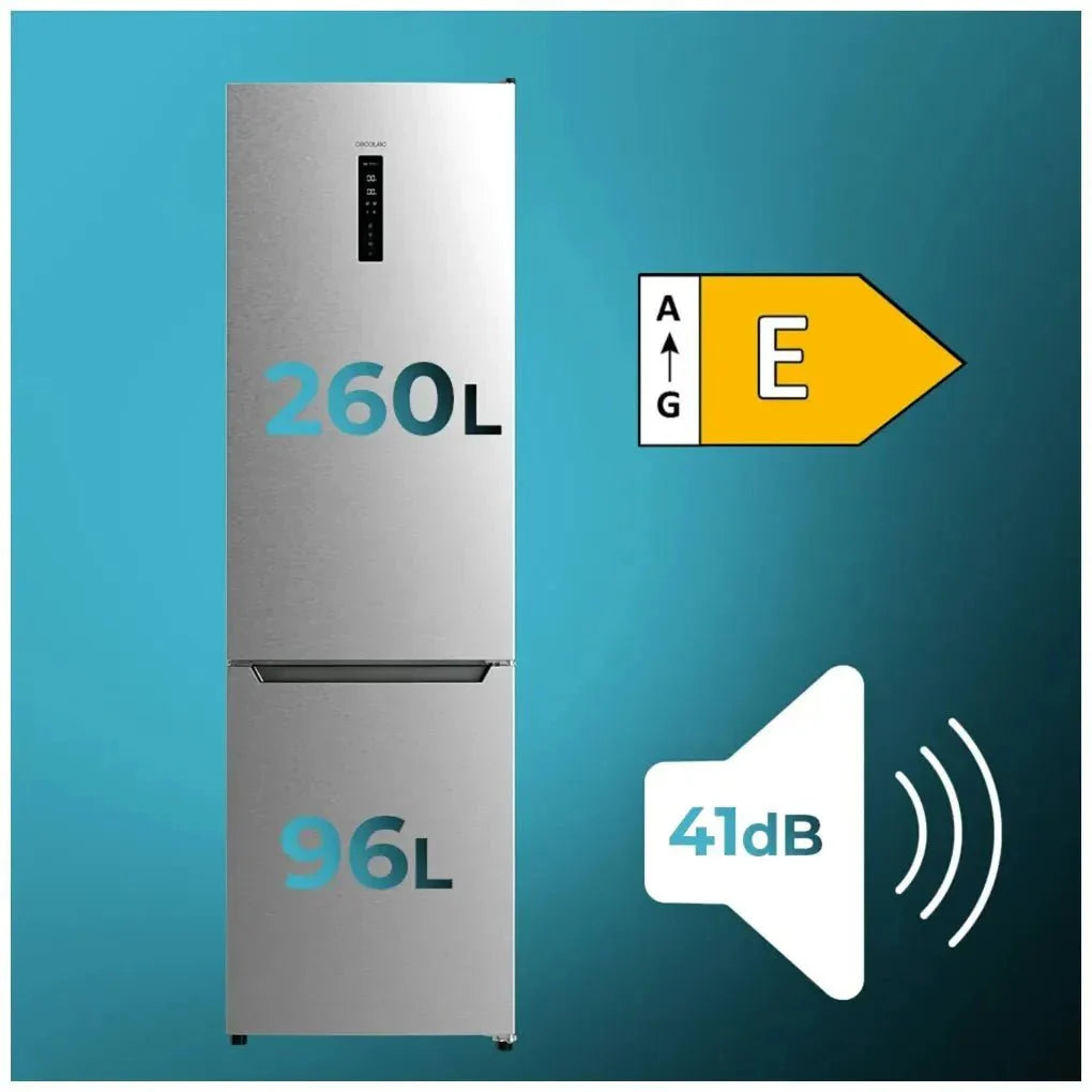 Frigorífico Combi Inox 356L No Frost, Eficiencia Energética E, 200cm Alto de Cecotec