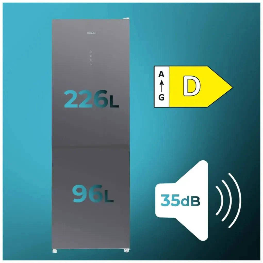 Frigorífico Combi 322L Gris con No Frost, Inverter y Ahorro Energético de Cecotec