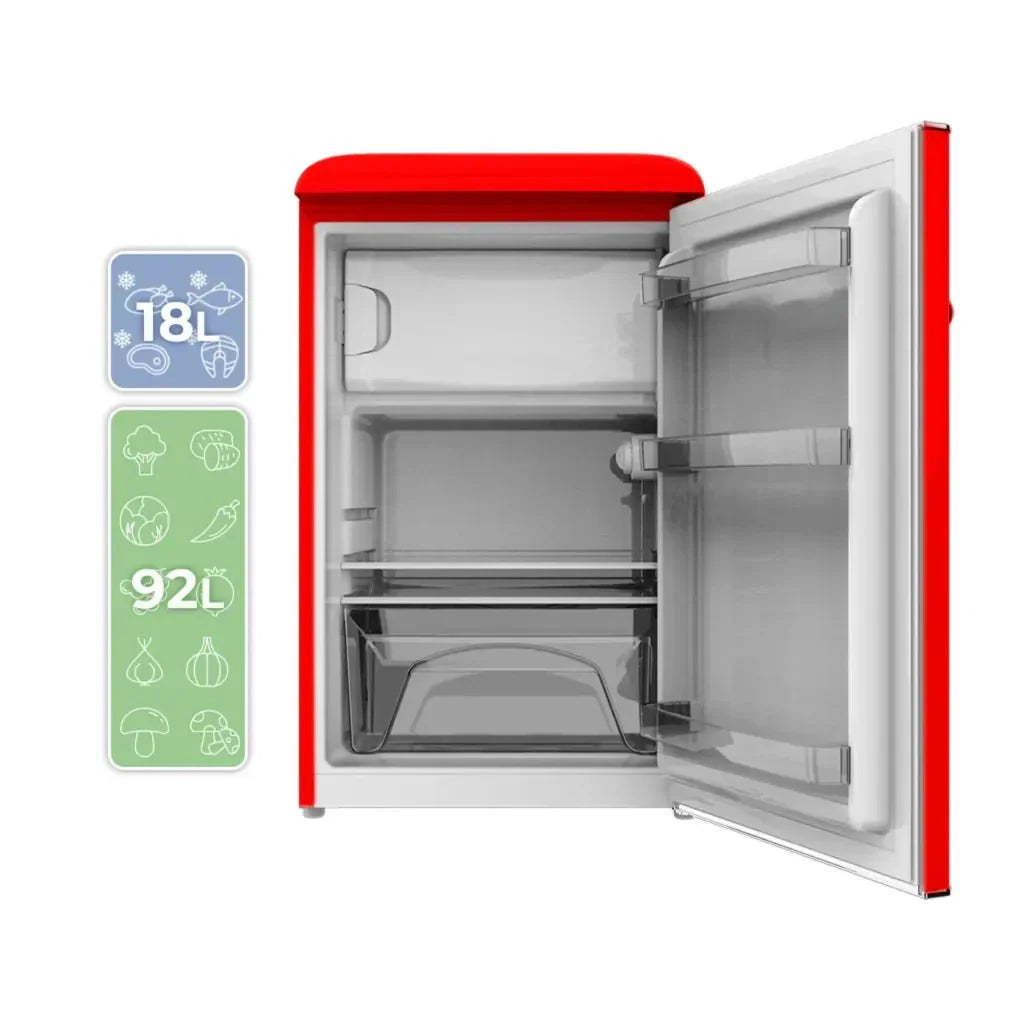 Mini Frigorífico Retro 110L Rojo con Icebox y Luz Interior, Clase E de Cecotec