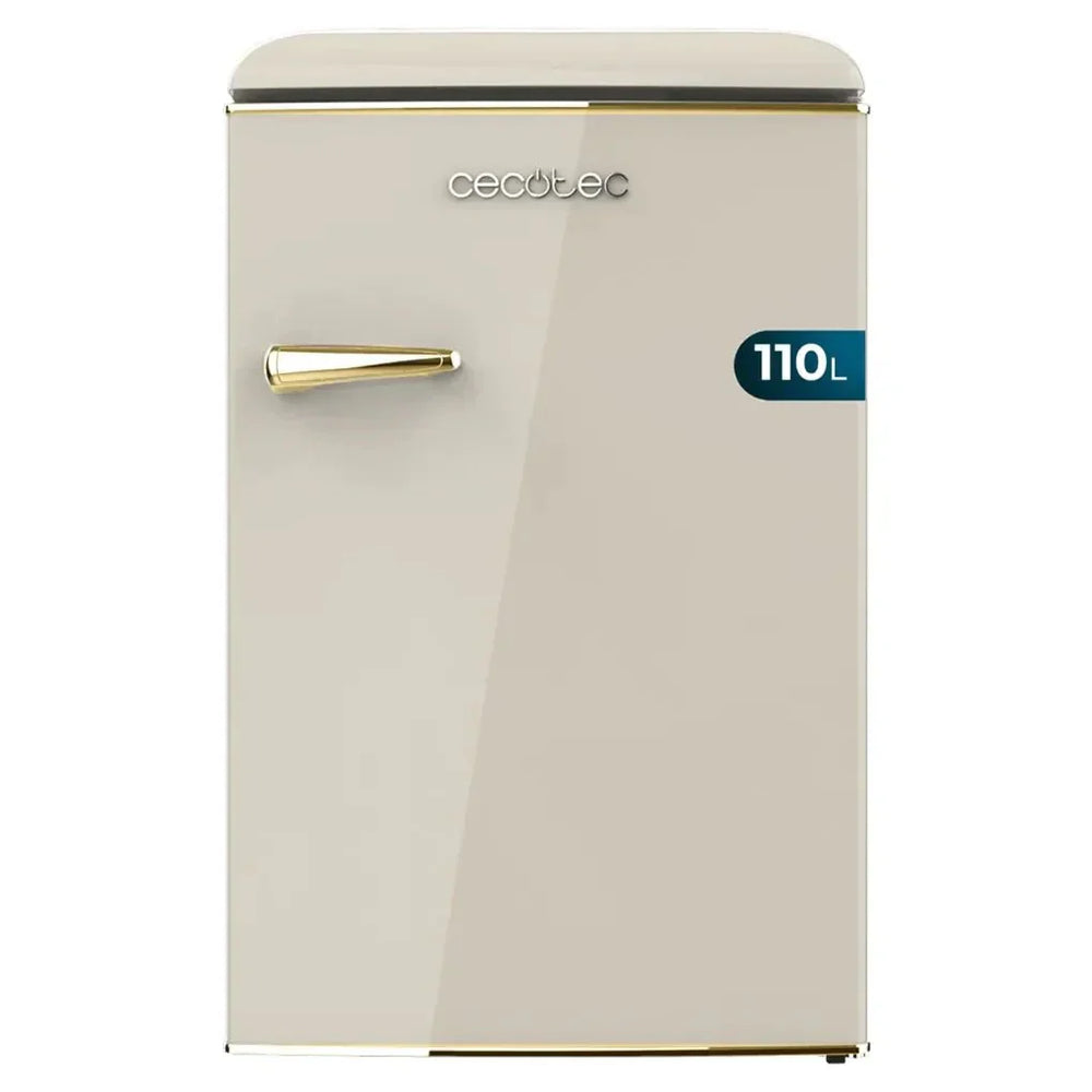 Mini Frigorífico Retro 110L Beige con ICEBOX y Tirador Gold, Clase E de Cecotec