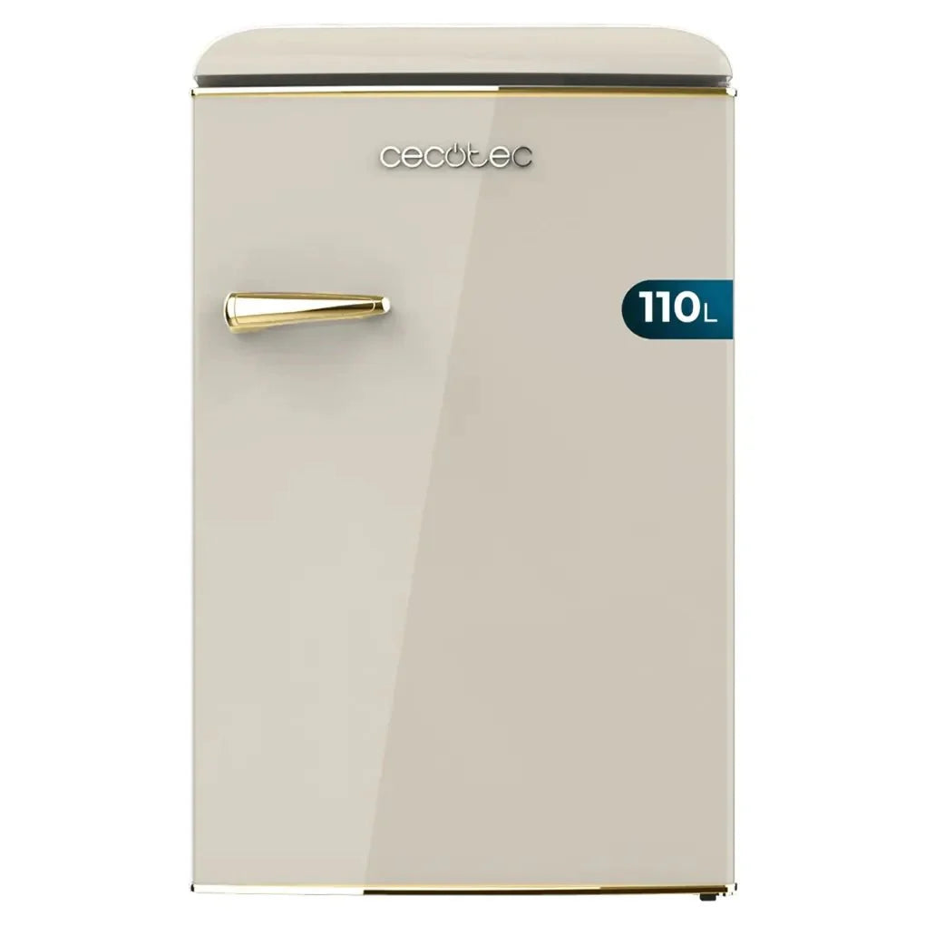 Mini Frigorífico Retro 110L Beige con ICEBOX y Tirador Gold, Clase E de Cecotec