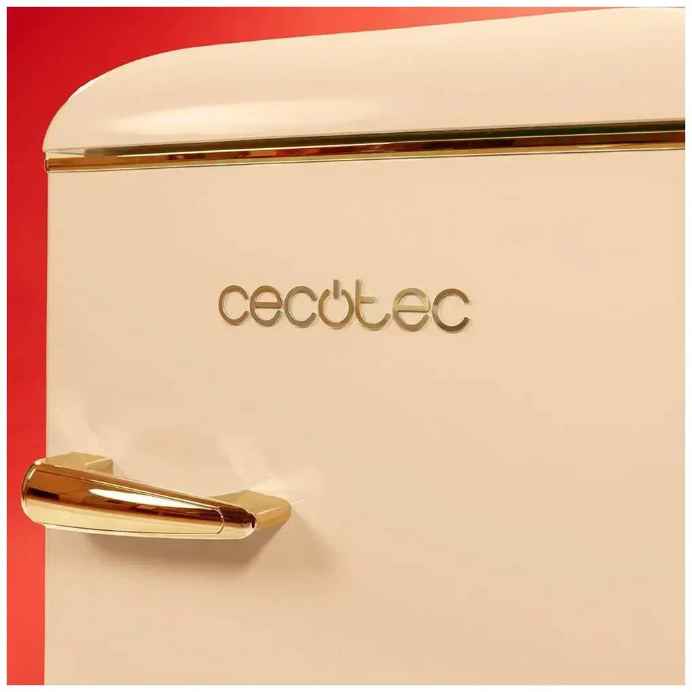 Mini Frigorífico Retro 110L Beige con ICEBOX y Tirador Gold, Clase E de Cecotec