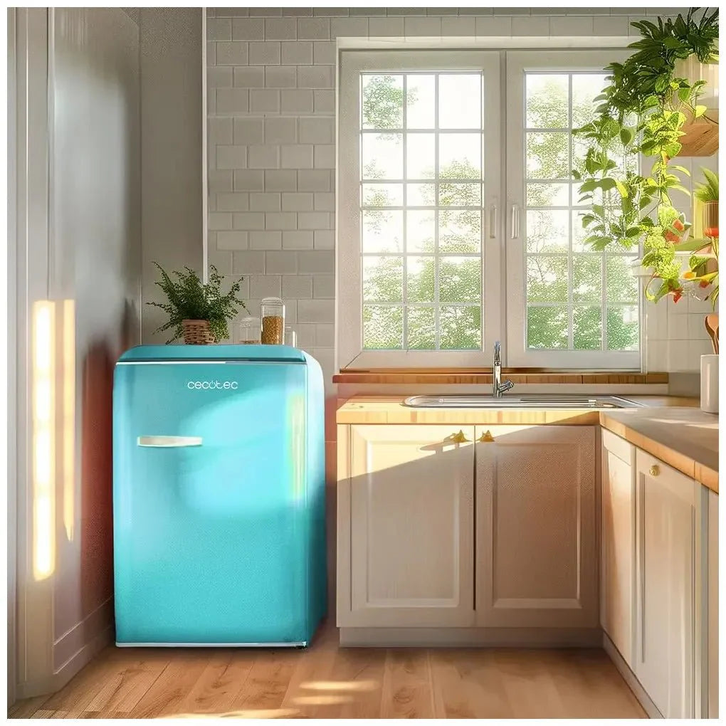 Mini Frigorífico Retro 110L Azul con ICEBOX, Clase E y Luz Interior de Cecotec