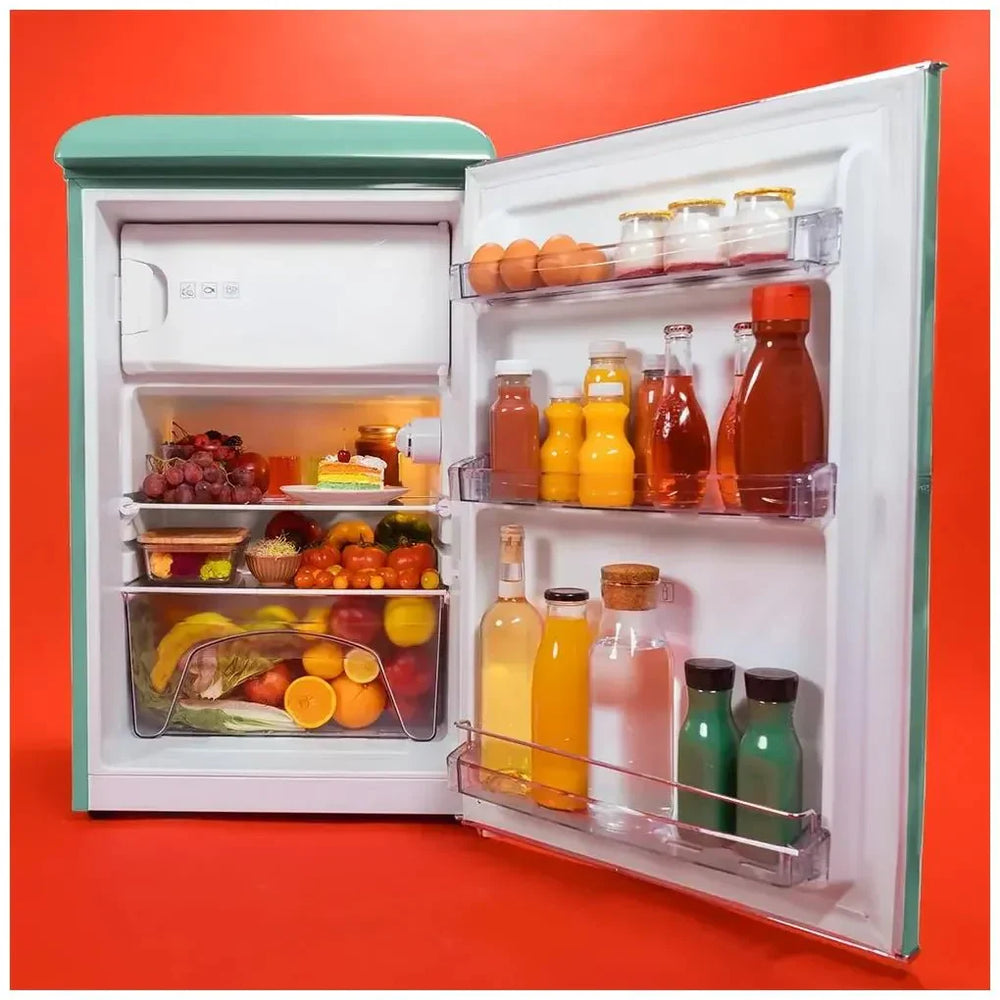Mini Frigorífico Retro Verde 110L con Icebox y Luz Interior, Clase E Eficiente de Cecotec