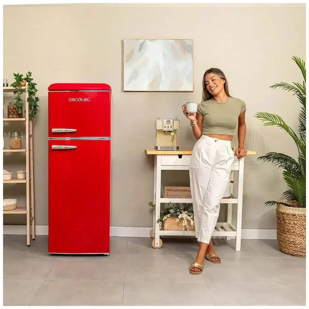 Frigorífico Retro 215L Rojo con Luz, Clase E y Control de Temperatura de Cecotec