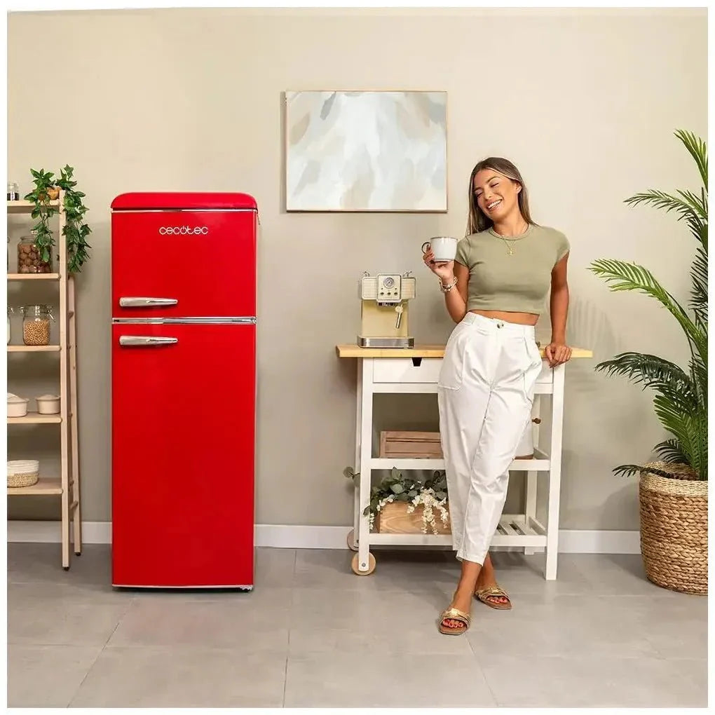 Frigorífico Retro 215L Rojo con Luz, Clase E y Control de Temperatura de Cecotec
