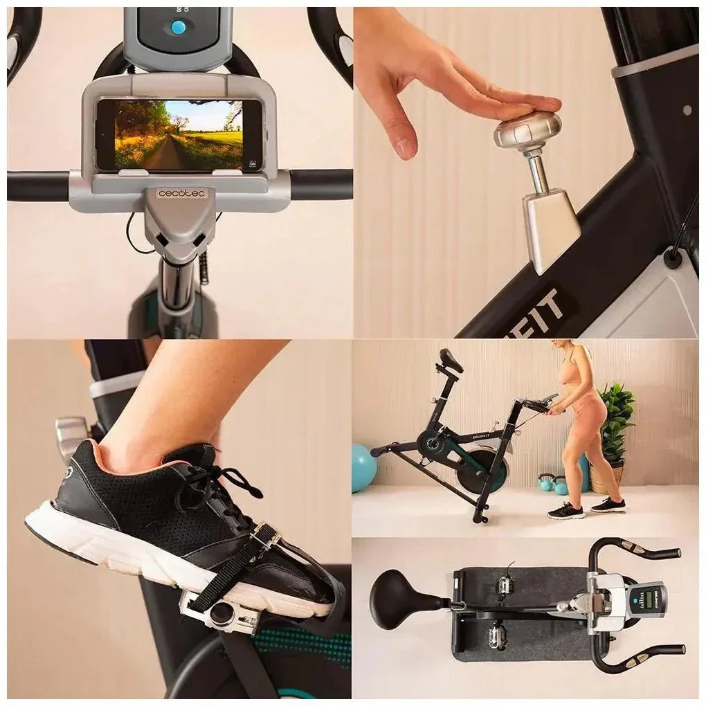 Bicicleta estática Indoor DrumFit 13000 Delfos con volante de inercia de 13 kg sistema Silence Fit y pantalla LCD de Cecotec