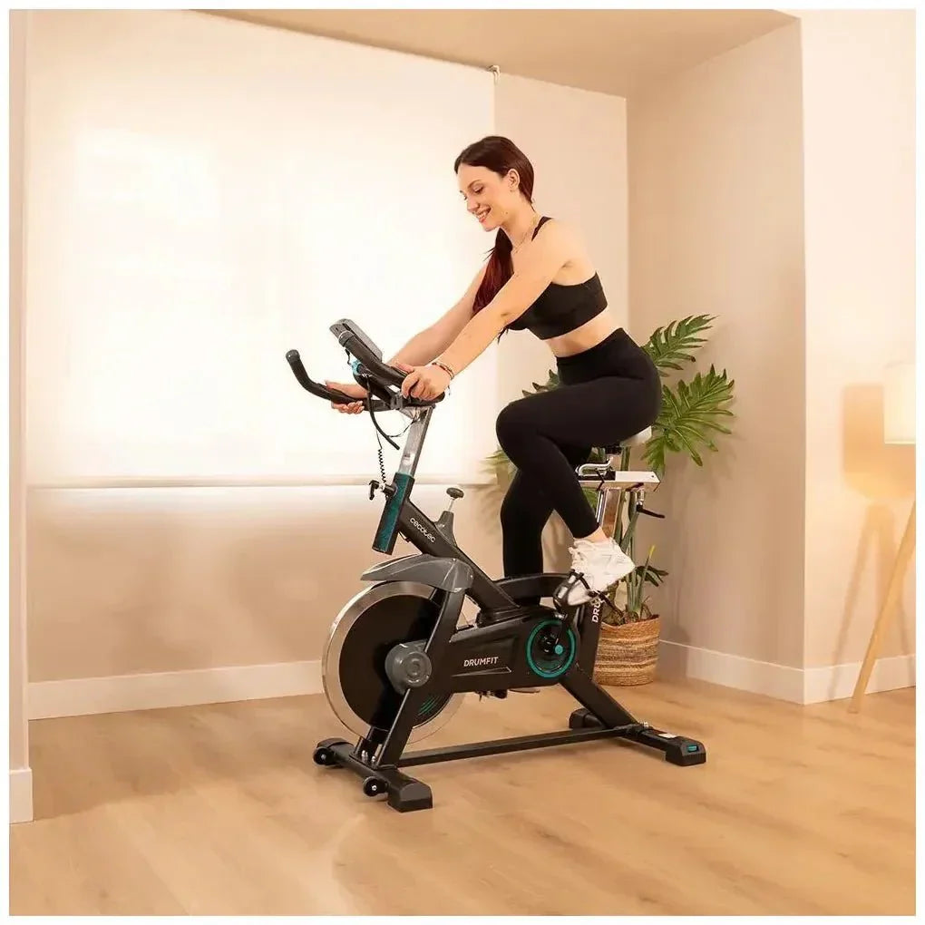 Bicicleta estatica DrumFit 18000 Ceres con volante de inercia de 18 kg sistema Silence Fit y pantalla LCD Cecotec