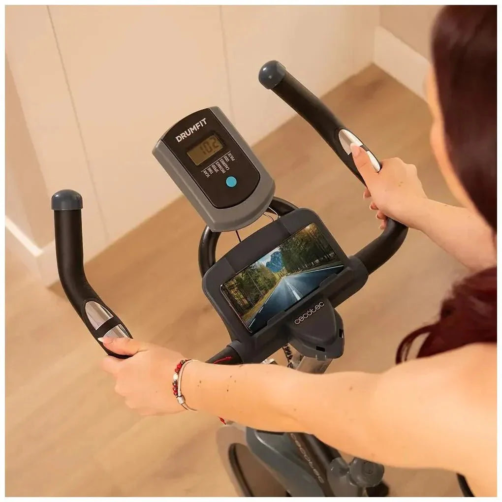 Bicicleta estatica DrumFit 18000 Ceres con volante de inercia de 18 kg sistema Silence Fit y pantalla LCD Cecotec