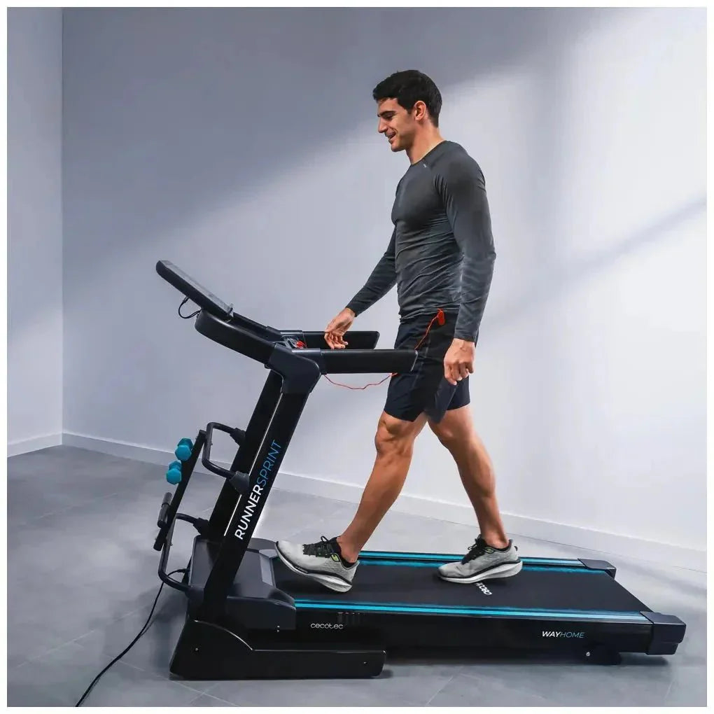 Cinta de Correr Plegable 2200W con Amortiguación y Accesorios para Entrenamiento Completo de Cecotec