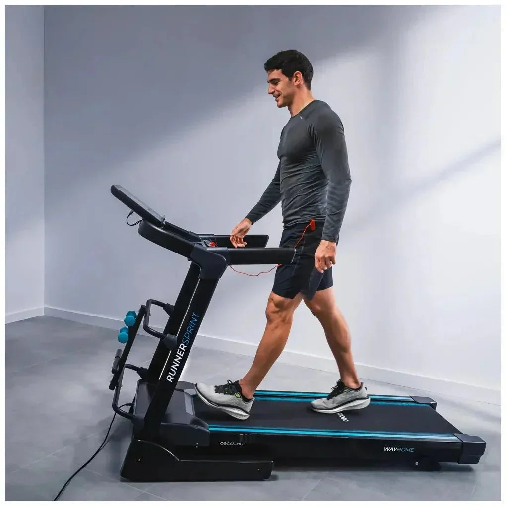 Cinta de Correr Plegable 2200W con Amortiguación y Accesorios para Entrenamiento Completo de Cecotec