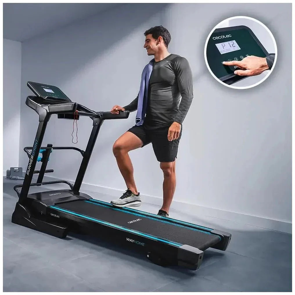 Cinta de Correr Plegable 2200W con Amortiguación y Accesorios para Entrenamiento Completo de Cecotec
