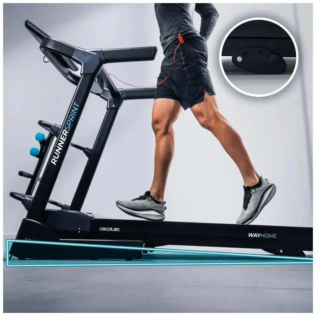 Cinta de Correr Plegable 2200W con Amortiguación y Accesorios para Entrenamiento Completo de Cecotec
