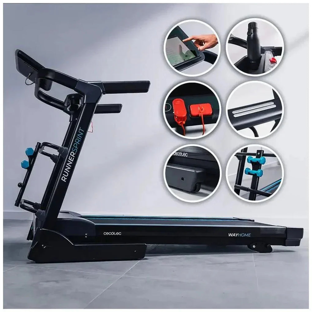 Cinta de Correr Plegable 2200W con Amortiguación y Accesorios para Entrenamiento Completo de Cecotec