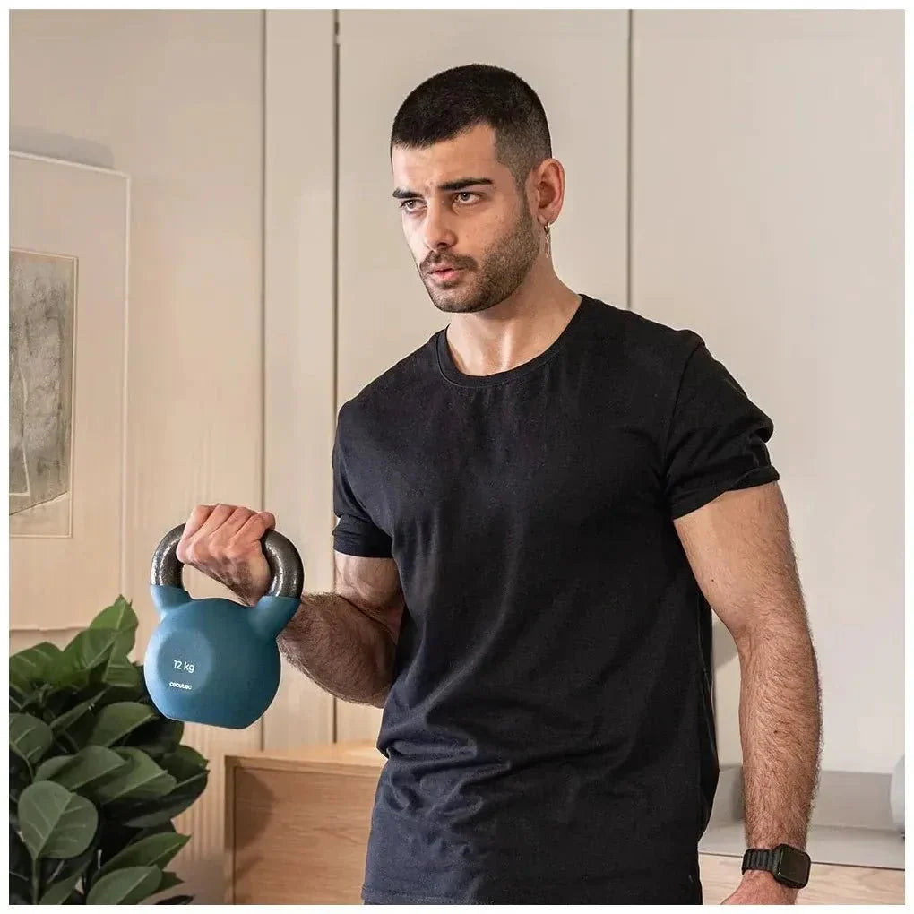 Pesa Rusa Drumfit KettleBell 12000 Neo de 12 kg con revestimiento de neopreno y agarre ergonómico Cecotec