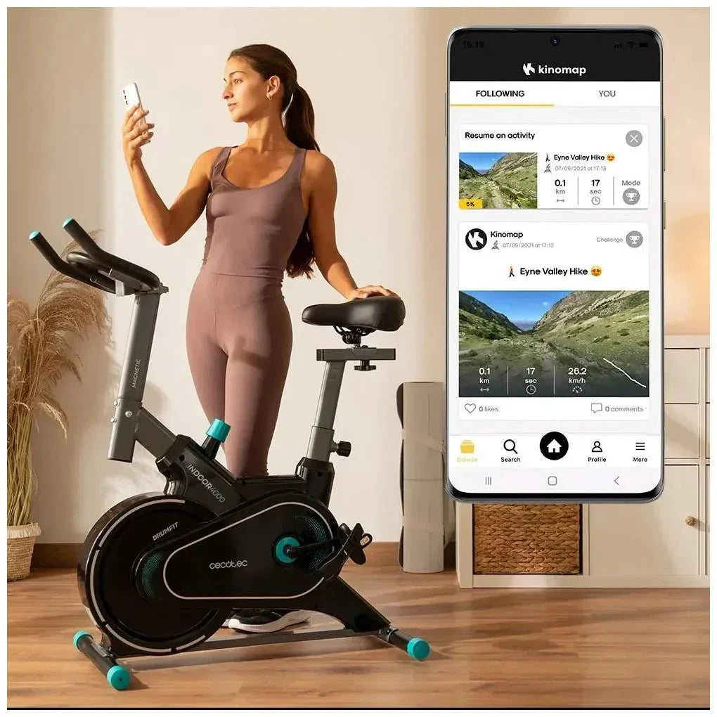 Bicicleta estatica Indoor Drumfit 4000 con resistencia magnética MagnetSystem volante de inercia de 4 kg y conexión APP Cecotec