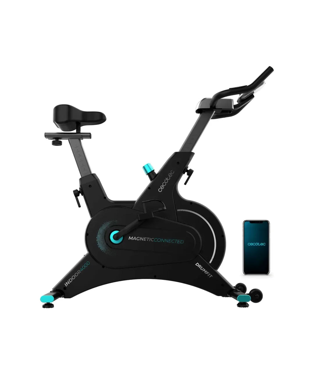 Bicicleta Estatica Indoor Drumfit 10000 con resistencia magnética volante de inercia de 10 kg y conectividad APP Kinomap Cecotec