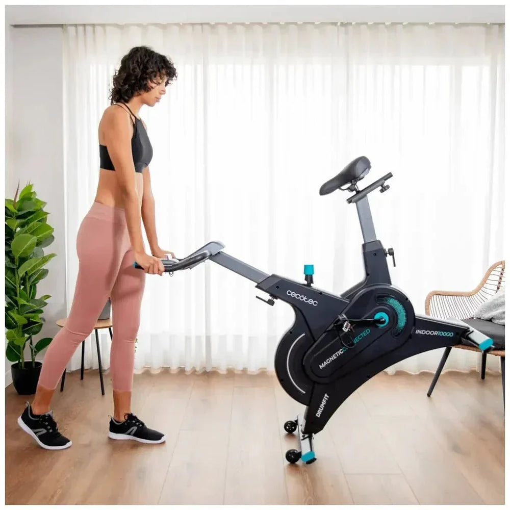 Bicicleta Estatica Indoor Drumfit 10000 con resistencia magnética volante de inercia de 10 kg y conectividad APP Kinomap Cecotec