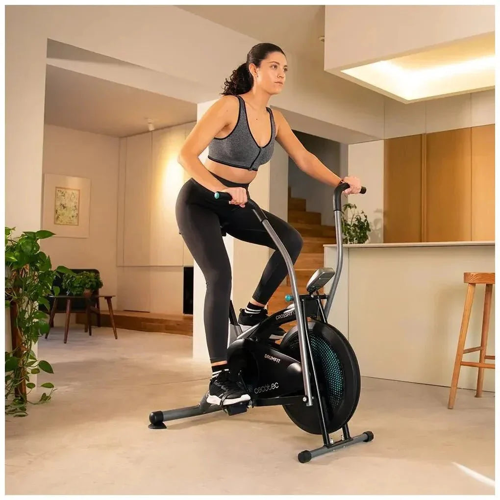 Bicicleta estatica Drumfit CrossFit 1000 Eolo con resistencia ajustable pantalla LCD y pedaleo bidireccional Cecotec
